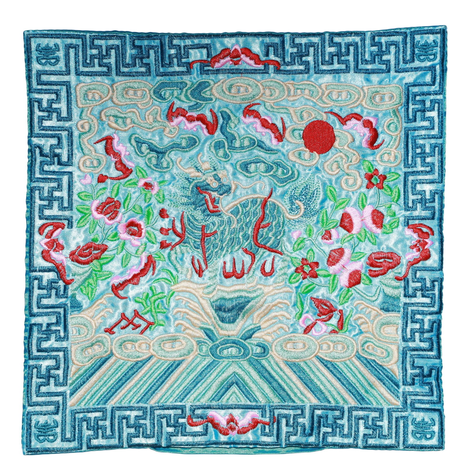 An Exquisite Embroidery Kylin Pattern Civil Official Rank Badges: An Exquisite Embroidery Kylin Pattern Civil Official Rank Badges,Qing Dynasty,China,Size:10.2inx10.2in 刺绣麒麟官补,中国清代