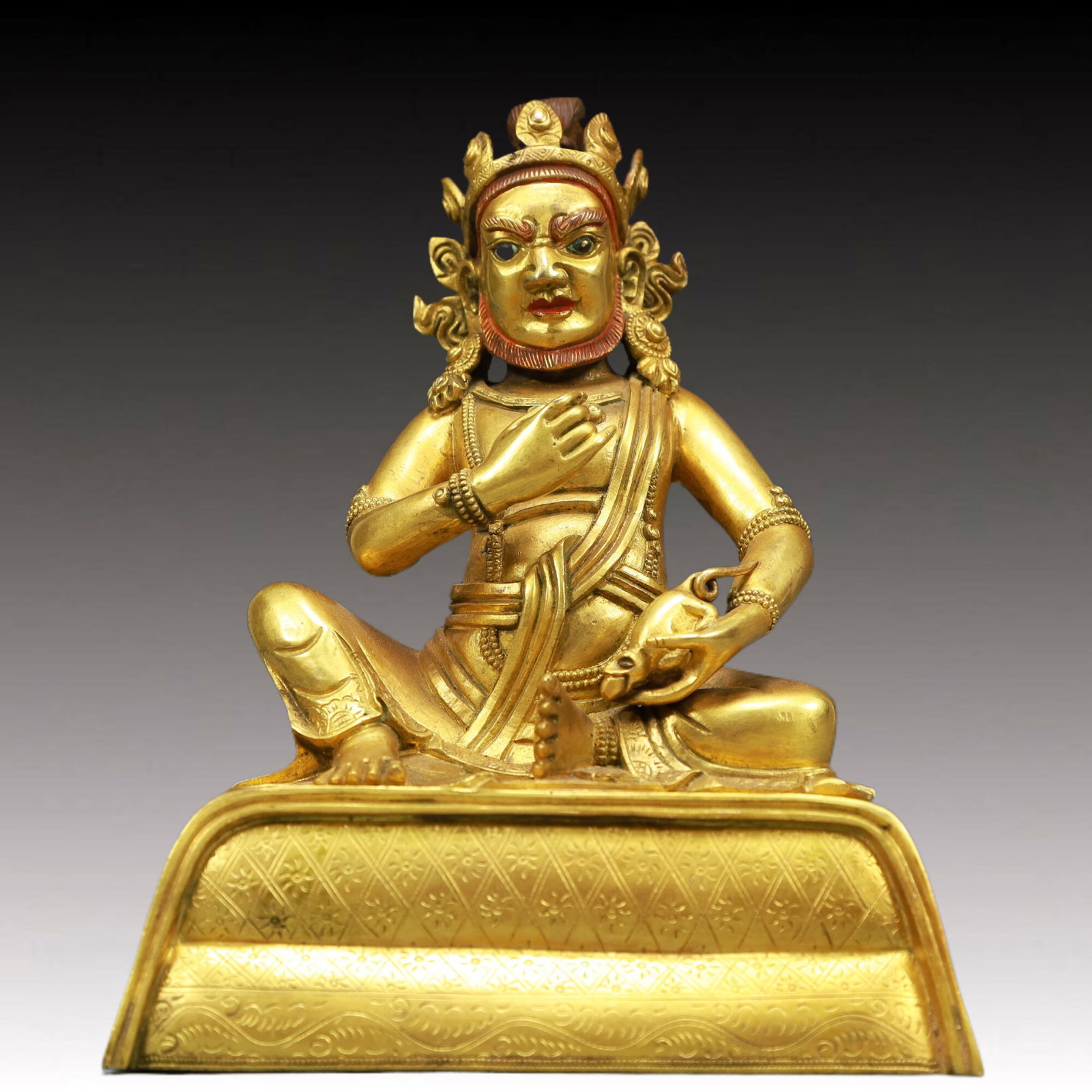 A Solemn Gilt Bronze Statue of Mammon: A Solemn Gilt Bronze Statue of Mammon,Qing Dynasty, China,Size:5.5inx3.9inx7.3in Weight:2300g 铜鎏金财神像,中国清代