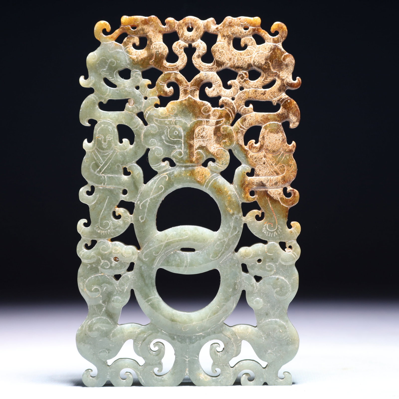 An Exquisite White Jade Beast-Face Pattern Pendant: An Exquisite White Jade Beast-Face Pattern Pendant,Qing Dynasty,China,Size:3.5inx5.9in,Weight:174.7g 白玉兽面纹挂件,中国清代