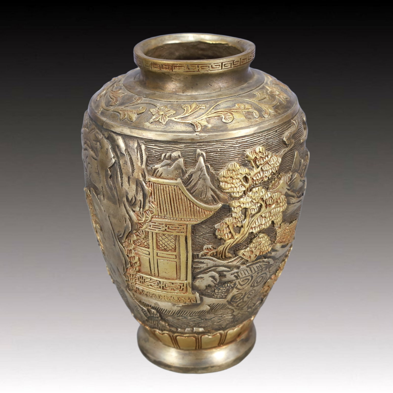 A Rare Gilt Silver Landscape Pattern Vase - 2