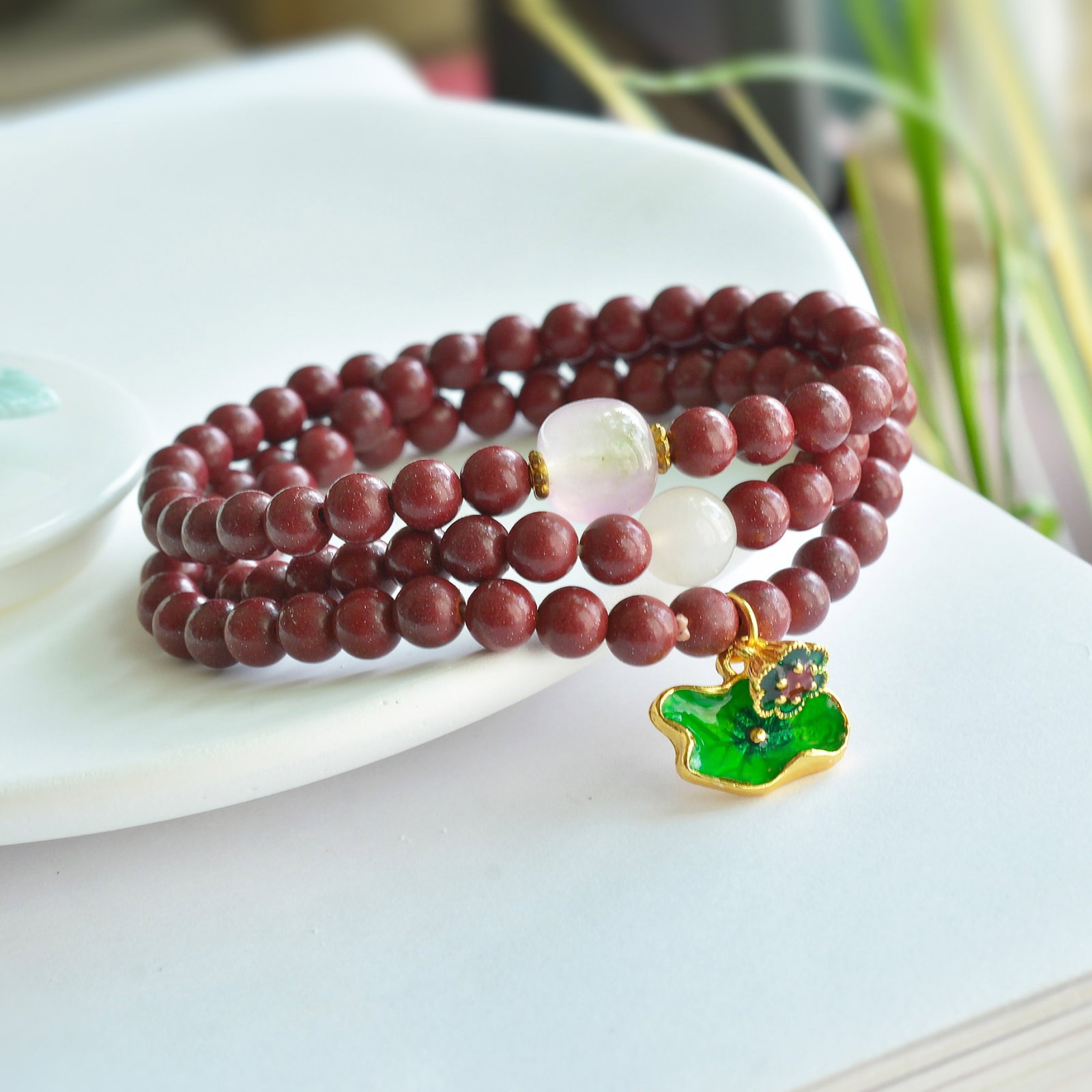 An Exquisite Cinnabar with Crystal Bracelets - 3