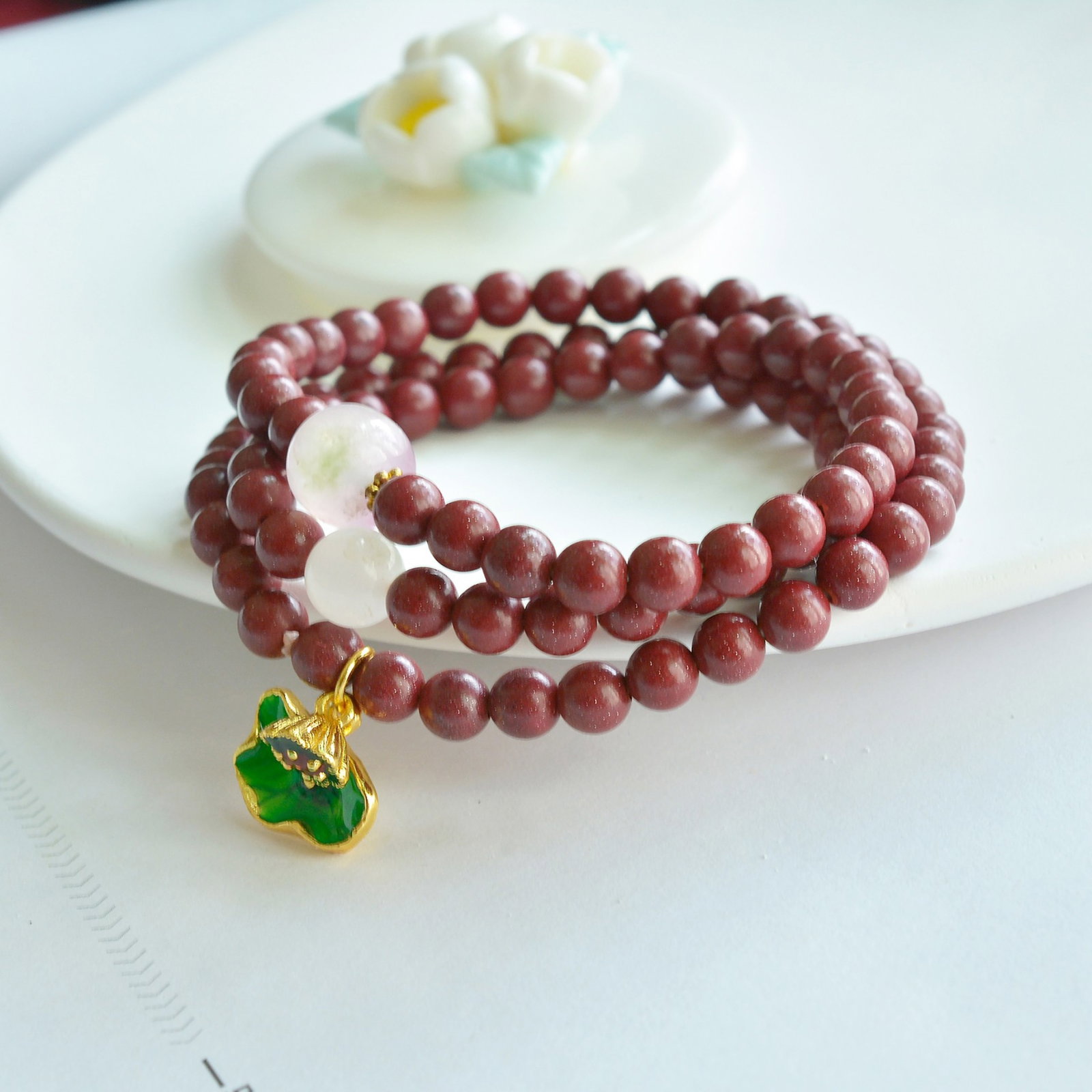An Exquisite Cinnabar with Crystal Bracelets - 4