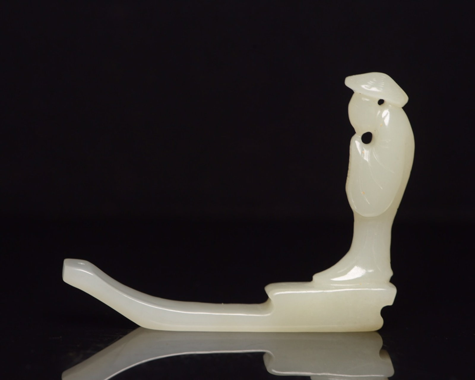 An Exquisite White Jade Figure Incense holder: An Exquisite White Jade Figure Incense holder,Qing Dynasty,China,Size:3.4inx2.6inx0.5in,Weight:43g 白玉人物香插,中国清代