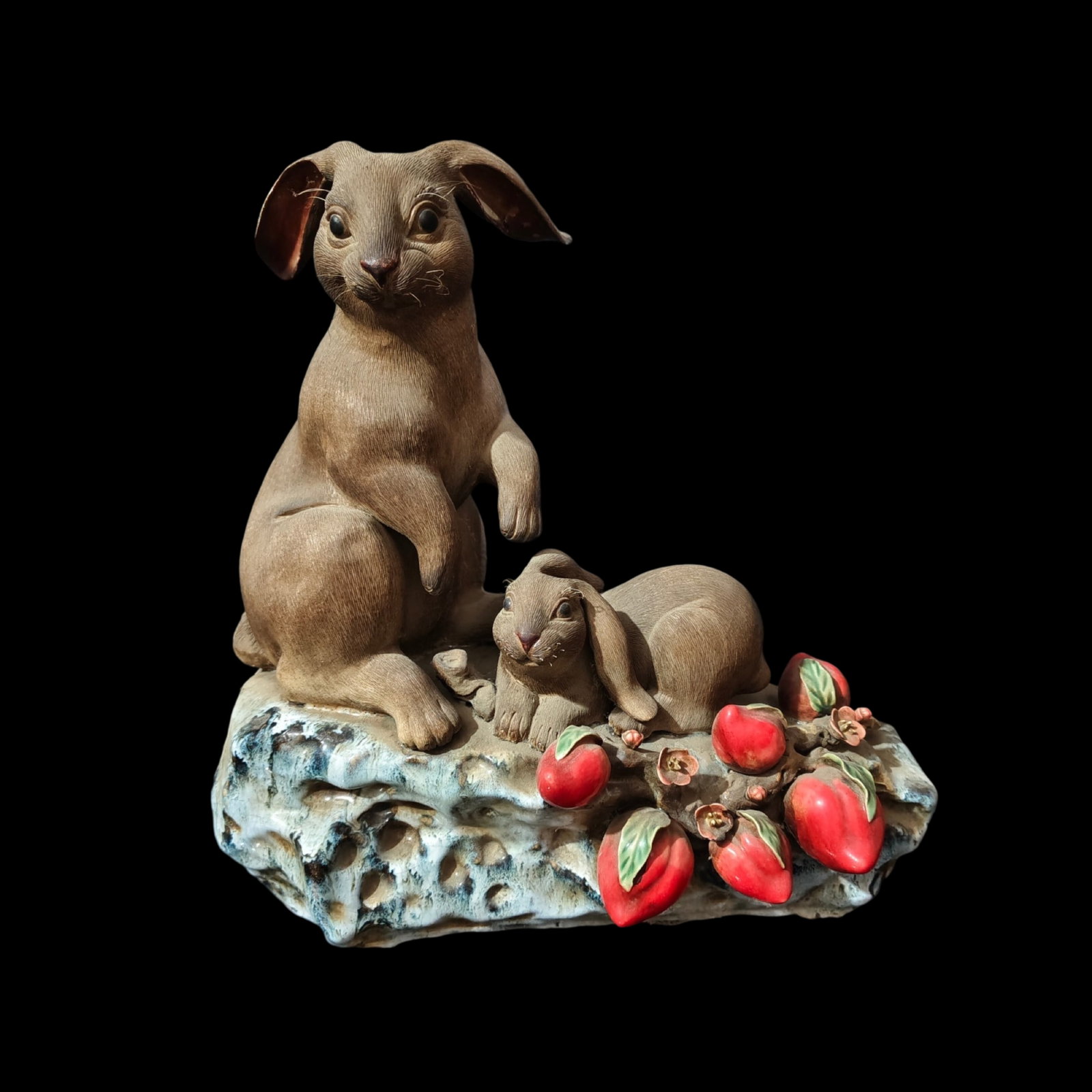 A Rare Shiwan yao Rabbit Ornament: A Rare Shiwan yao Rabbit Ornament,Qing Dynasty,China,With Mark,Size:15inx7.5inx14.2in 石湾窑兔子摆件,中国清代,带款