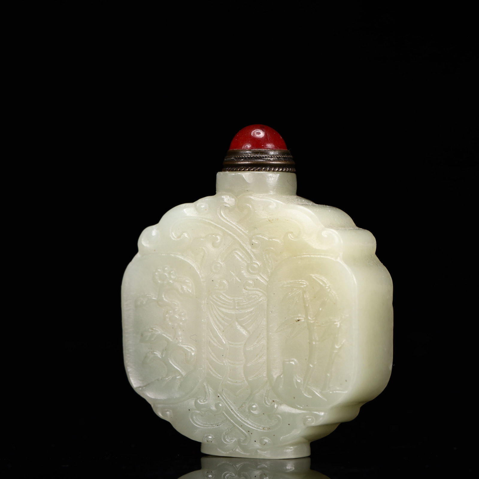 An Exquisite White Jade Flower Pattern Snuff Bottle - 2