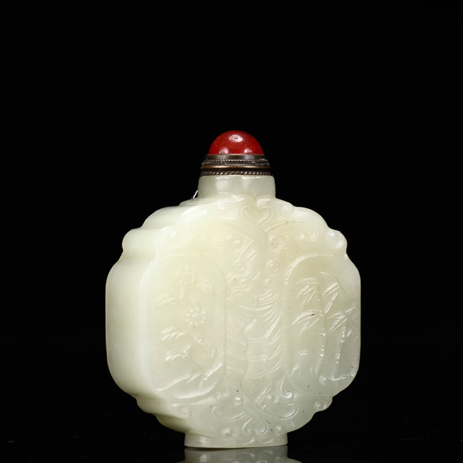 An Exquisite White Jade Flower Pattern Snuff Bottle - 3
