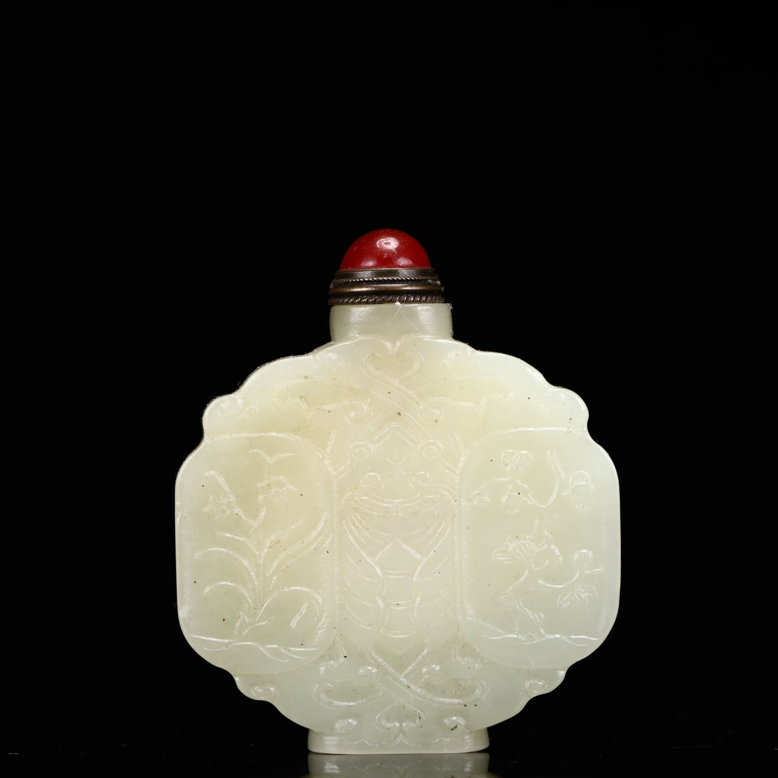 An Exquisite White Jade Flower Pattern Snuff Bottle - 4