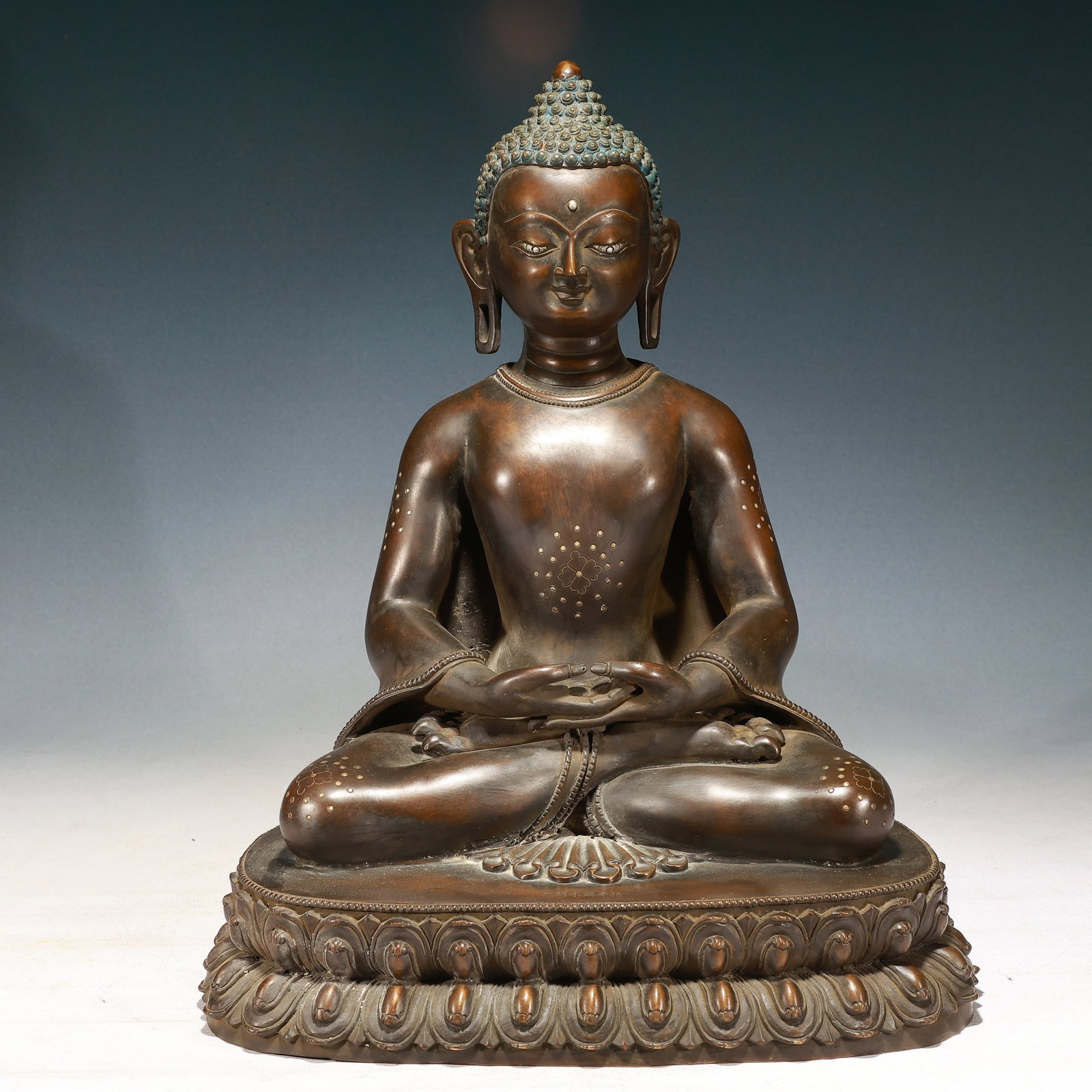 A Solemn Bronze Statue of Sakyamuni: A Solemn Bronze Statue of Sakyamuni,Ming Dynasty, China,Yongle Six-character Mark,Size:14.6inx10.6inx18.1in,Weight:15850g 铜如来像,中国明代,永