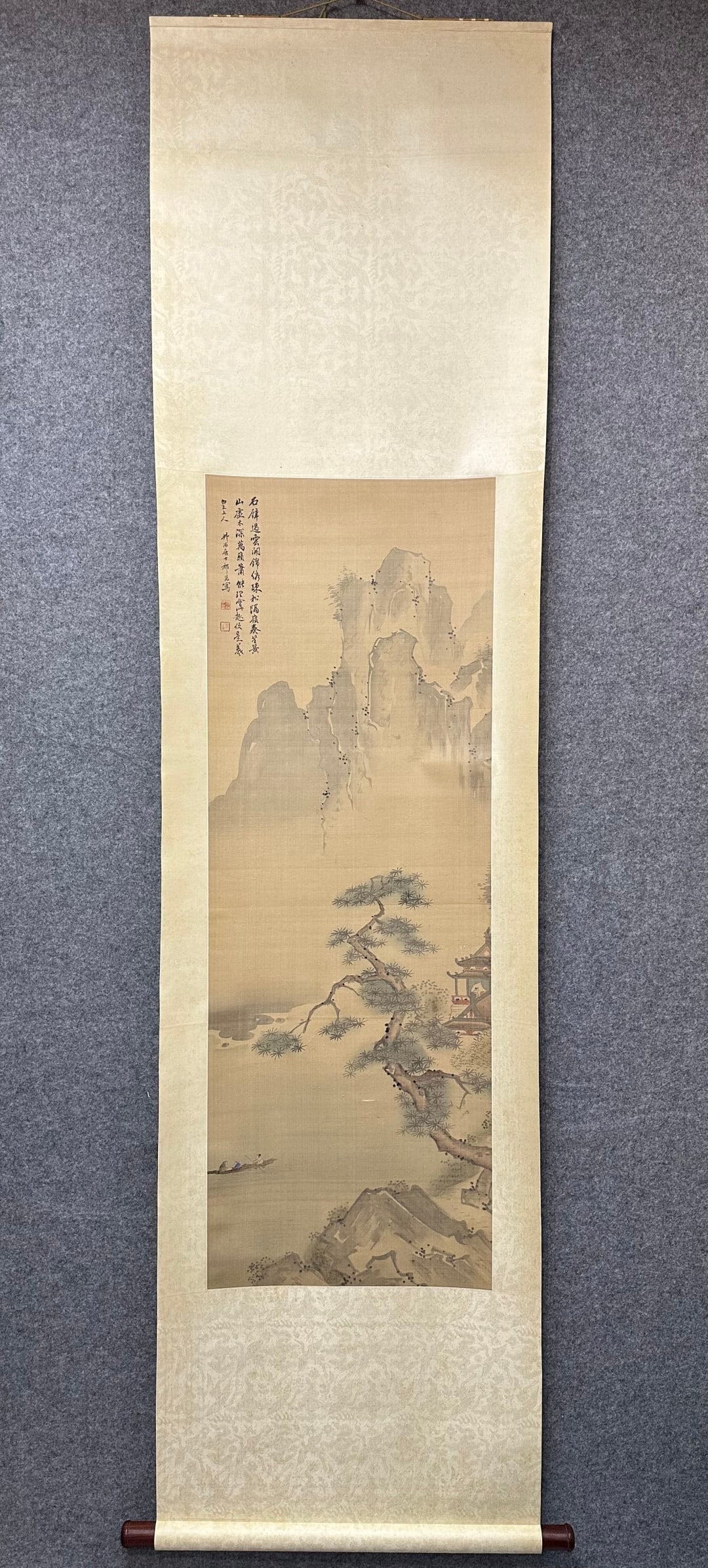 A Chinese Vertical Scroll Ink Painting of Landscape and Figure on Silk,Qi Kun: A Chinese Vertical Scroll Ink Painting of Landscape and Figure on Silk,Qi Kun,Size:(Without frame)46.9inx16.5in一幅中国水墨绢本山水人&