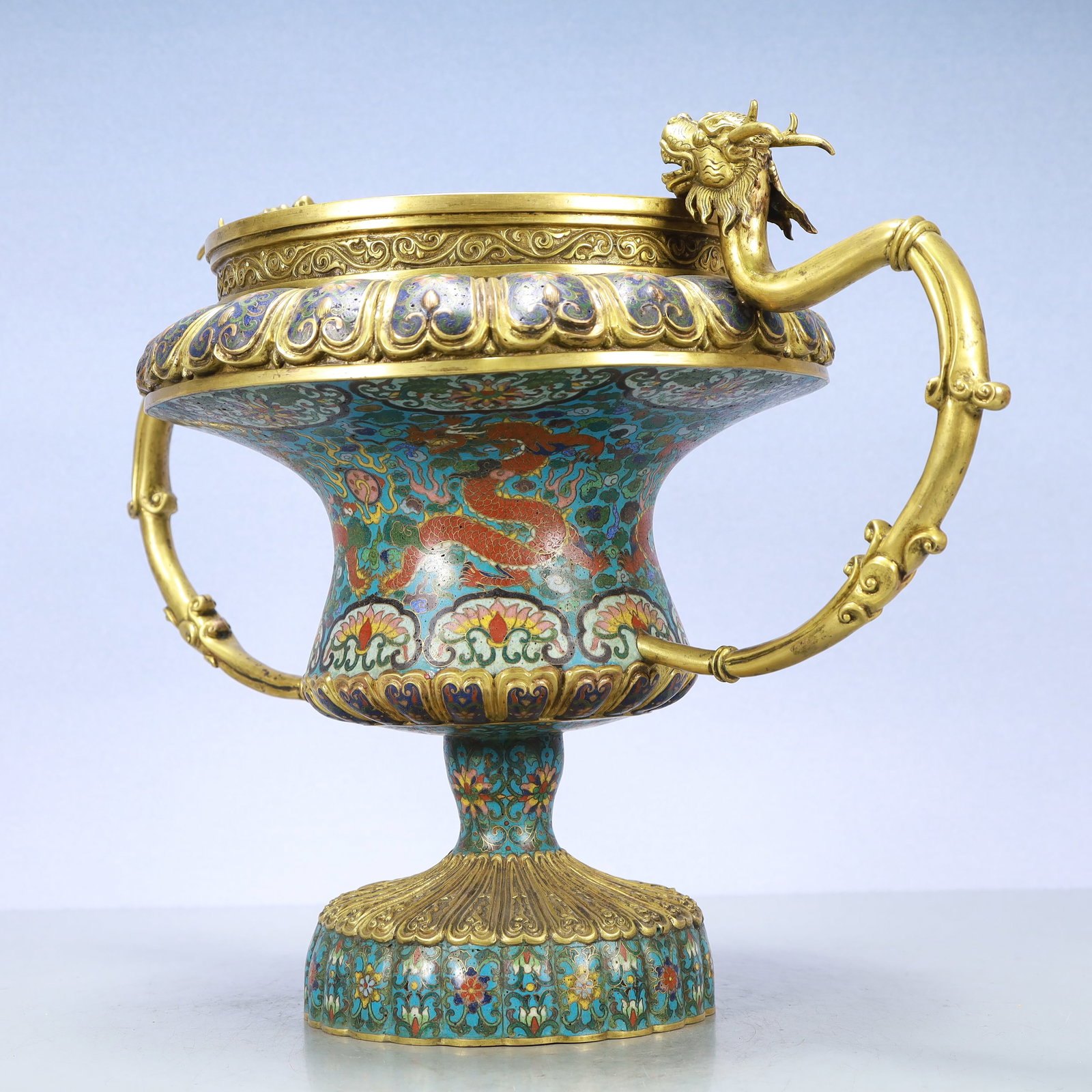 A Exquisite Cloisonne Flower Pattern Dragon Pattern Double-Ears Vase - 3