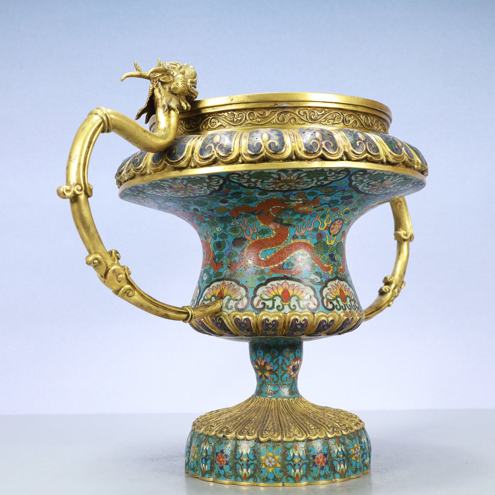 A Exquisite Cloisonne Flower Pattern Dragon Pattern Double-Ears Vase - 5