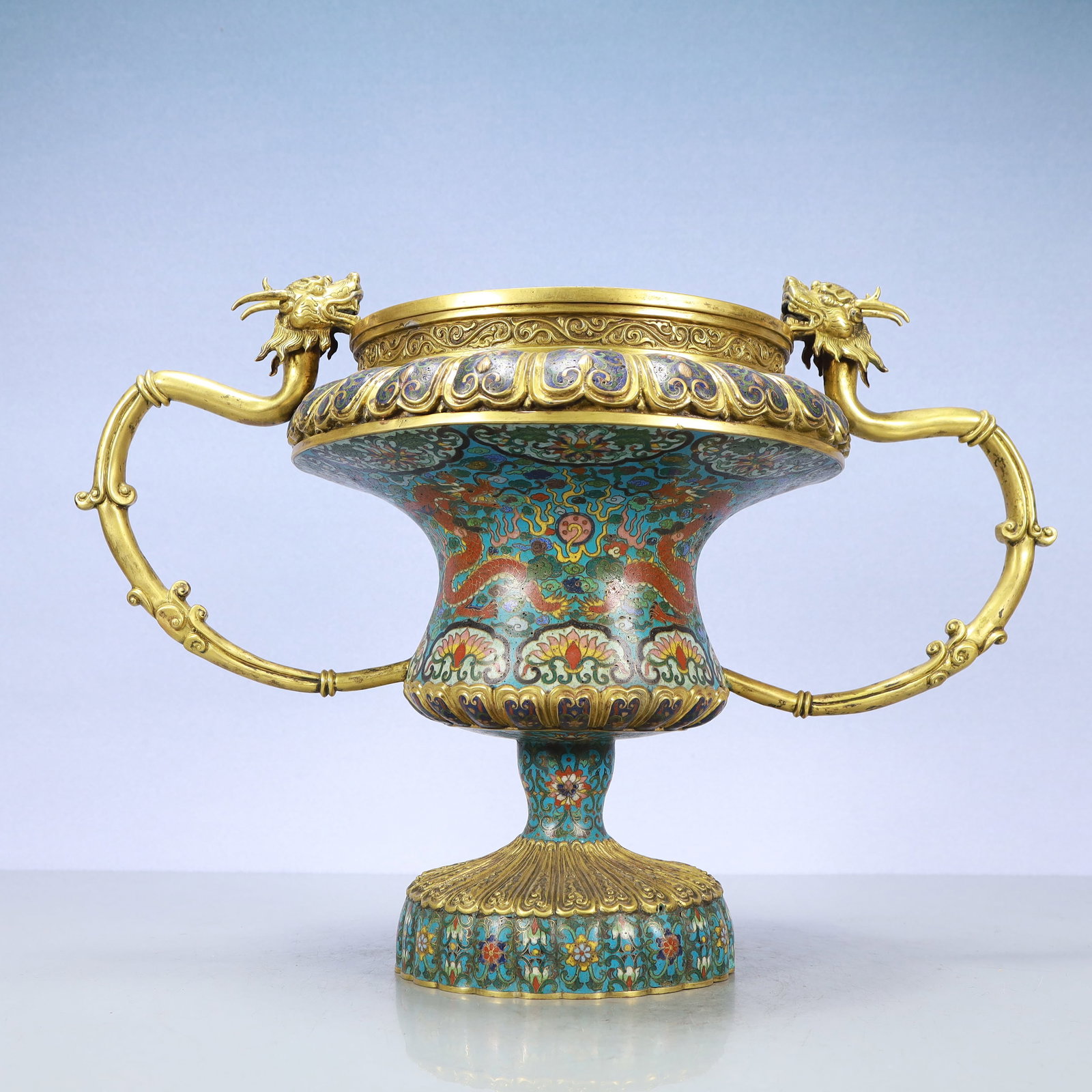 A Exquisite Cloisonne Flower Pattern Dragon Pattern Double-Ears Vase - 6