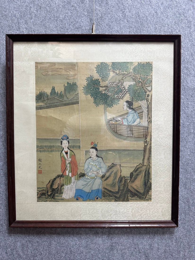 A Chinese Ink Painting of Figure on Paper With Frame,Xie Zhiguang: A Chinese Ink Painting of Figure on Paper With Frame,Xie ZhiguangSize:(Without frame)12.6inx15.7in一幅中国水墨人物画带画框,Ŧ
