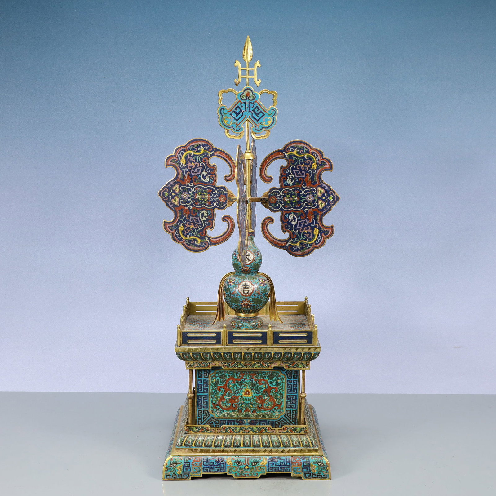 A Exquisite Cloisonne Lotus Pattern Dragon Pattern Beast-Face Pattern Ornament: A Exquisite Cloisonne Lotus Pattern Dragon Pattern Beast-Face Pattern Ornament Qing Dynasty, China Size:12.6inx29.1in