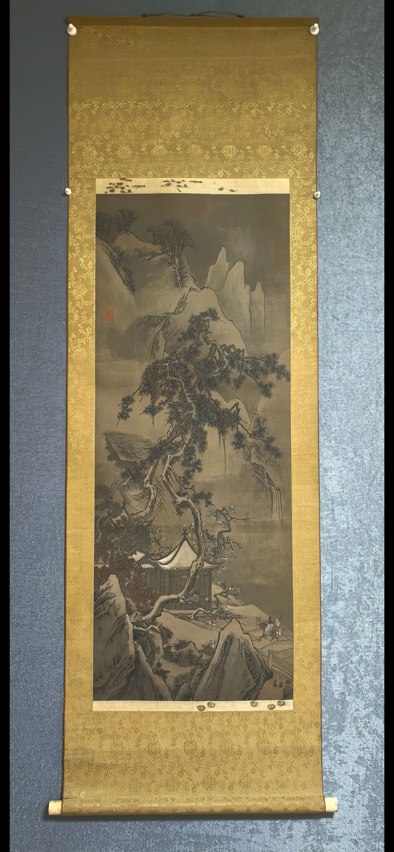 A Chinese Vertical Scroll Ink Painting of Landscape and Figure on Paper,Ma Yuan: A Chinese Vertical Scroll Ink Painting of Landscape and Figure on Paper,Ma Yuan,Size:(Without
