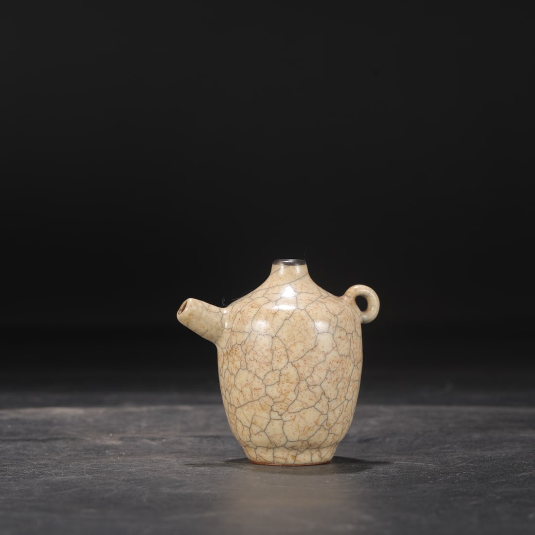 An Exquisite Ge yao Yellow Glazed Water Pot: An Exquisite Ge yao Yellow Glazed Water Pot Song Dynasty, China Size:3.3inx2in哥窑米黄釉银口水滴壶 中国宋代