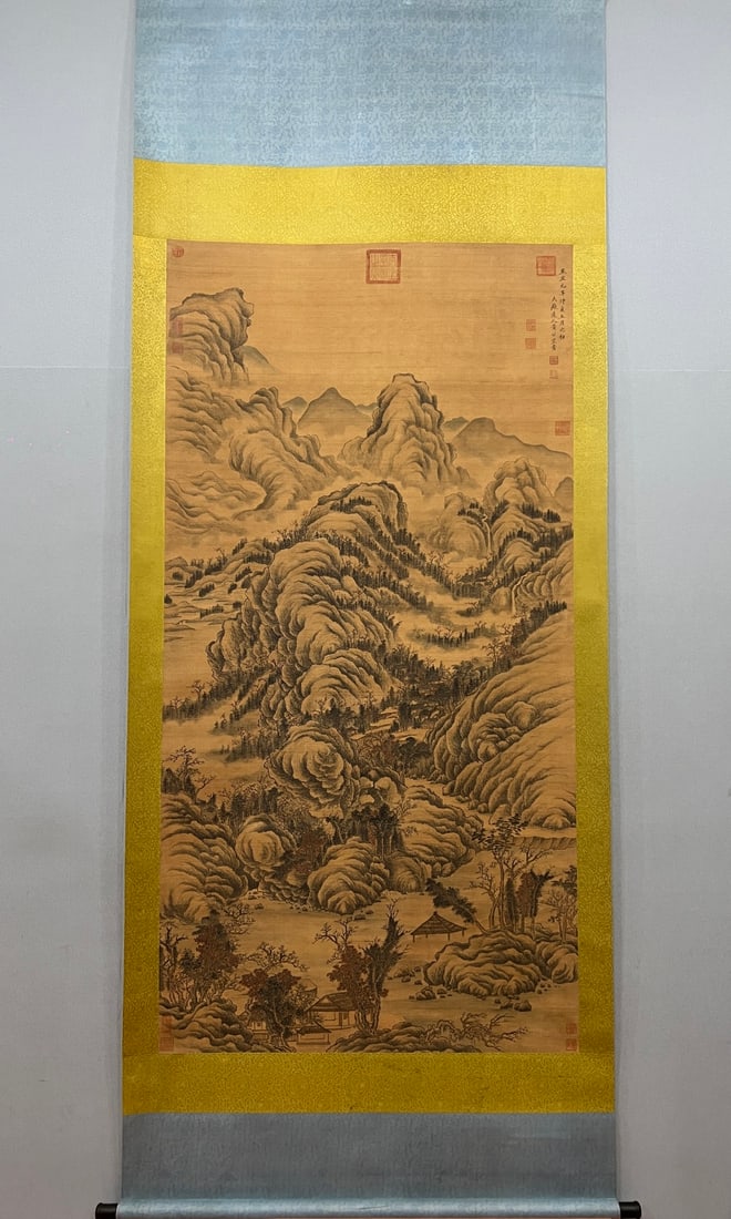 A Chinese Vertical Scroll Ink Painting of Landscape on Silk,Huang Gongwang: A Chinese Vertical Scroll Ink Painting of Landscape on Silk,Huang Gongwang,Size:(Without