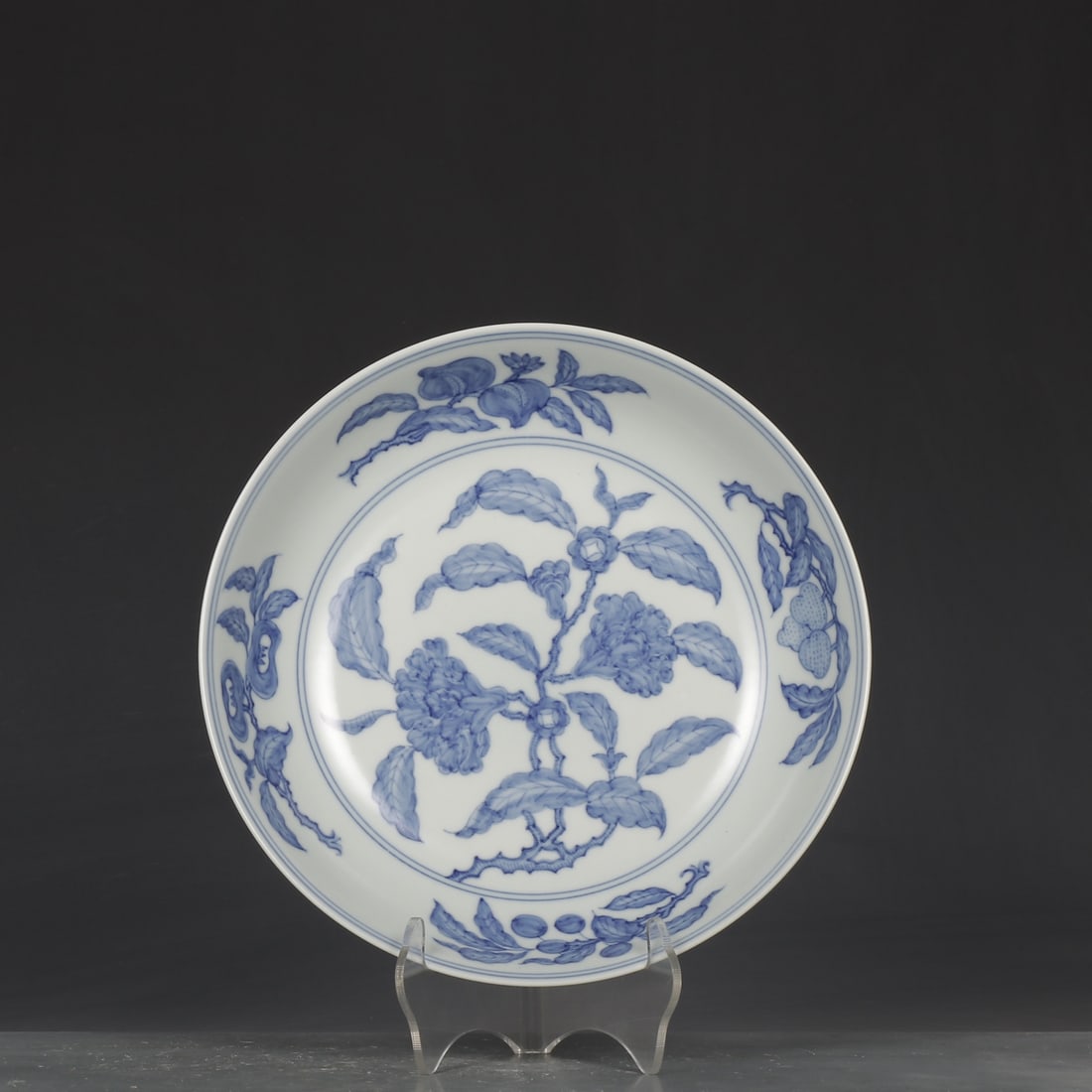 An Exquisite Blue and White Flower and Fruit Pattern Plate: An Exquisite Blue and White Flower and Fruit Pattern Plate,Ming Dynasty, China,Chenghua Six-character