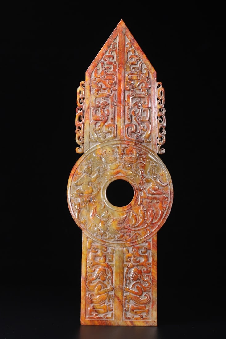 A Huge White Jade Figure Phoenix Pattern Ornament: A Huge White Jade Figure Phoenix Pattern Ornament,Qing Dynasty,China,Size:16.2inx5.7inx0.4in,Weight:1159g白玉人物凤纹摆件,中国清ߣ