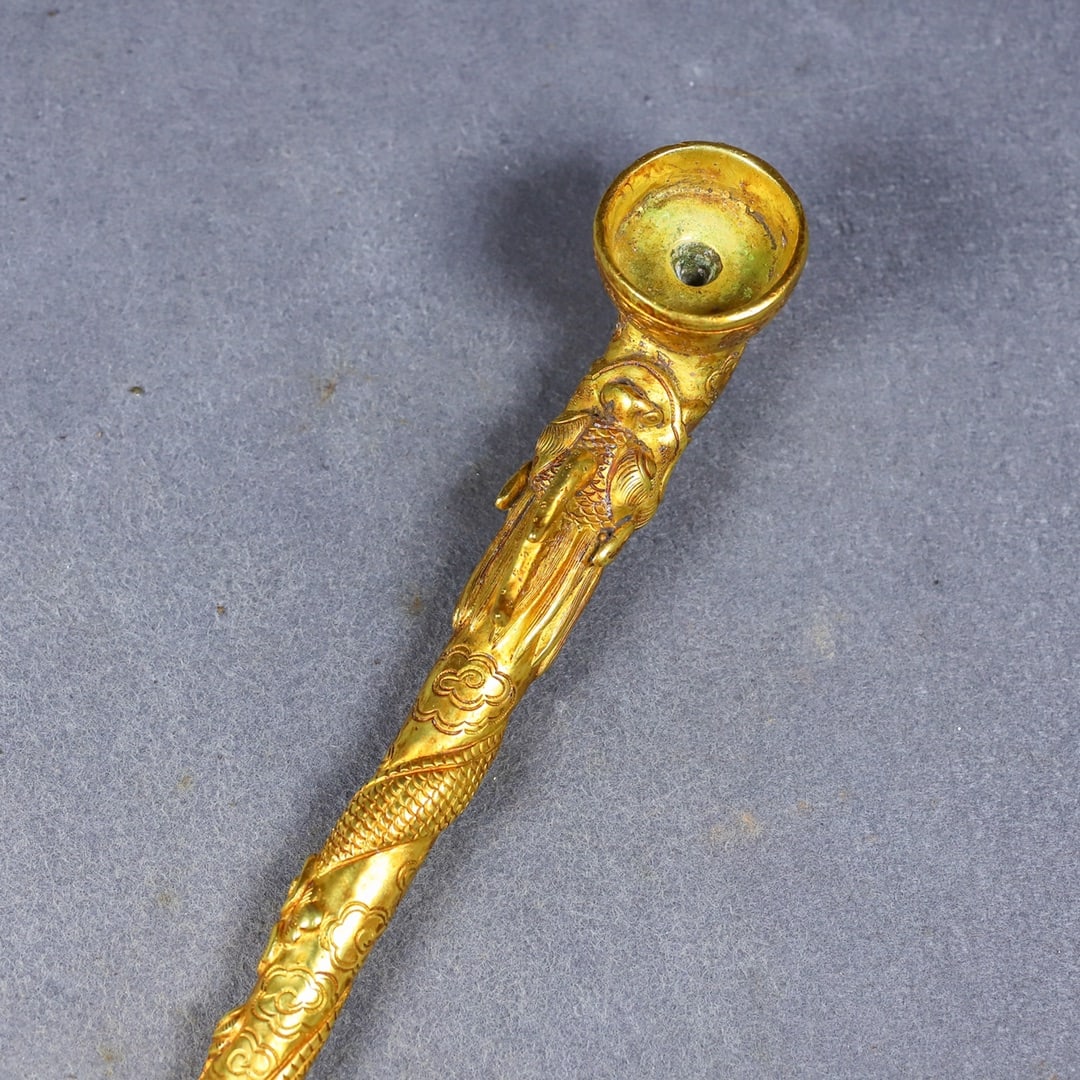 A Huge Gilt Bronze Dragon Pattern Pipe - 2