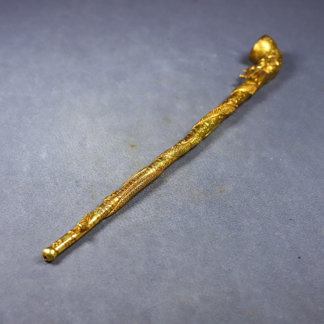 A Huge Gilt Bronze Dragon Pattern Pipe - 4