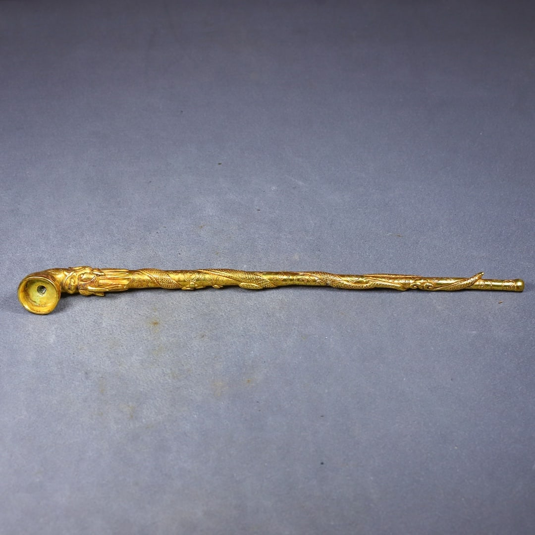 A Huge Gilt Bronze Dragon Pattern Pipe - 5