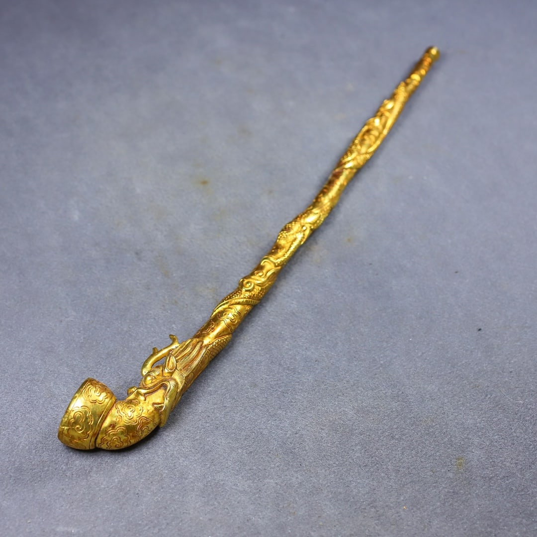 A Huge Gilt Bronze Dragon Pattern Pipe - 6