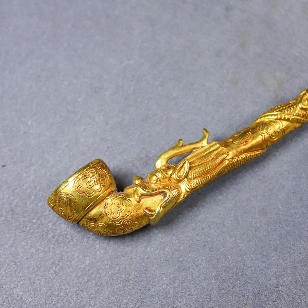 A Huge Gilt Bronze Dragon Pattern Pipe - 7