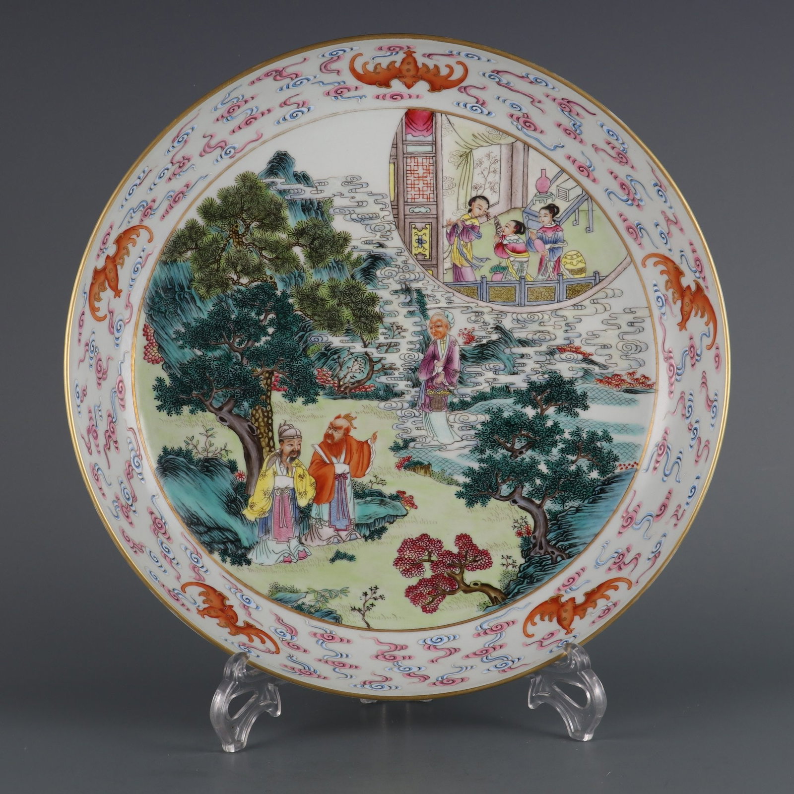A Rare Famille-Rose Character and Story Pattern Plate: A Rare Famille-Rose Character and Story Pattern Plate Qing Dynasty, China Qianlong Six-character MarkSize:2.2inx12in粉彩人物故事纹盘