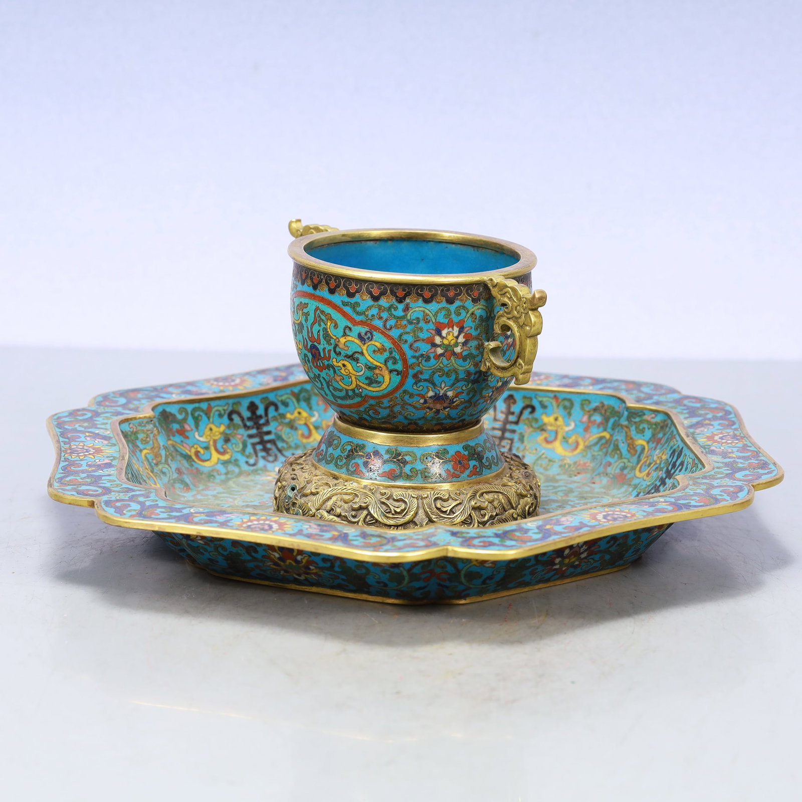 A Exquisite Cloisonne Lotus Pattern Dragon Pattern Double-Ears Cup - 3