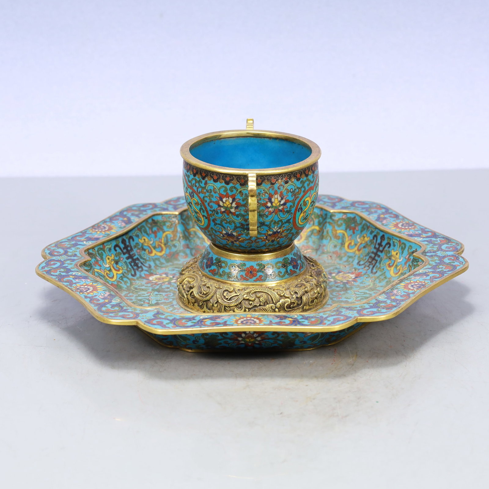 A Exquisite Cloisonne Lotus Pattern Dragon Pattern Double-Ears Cup - 4