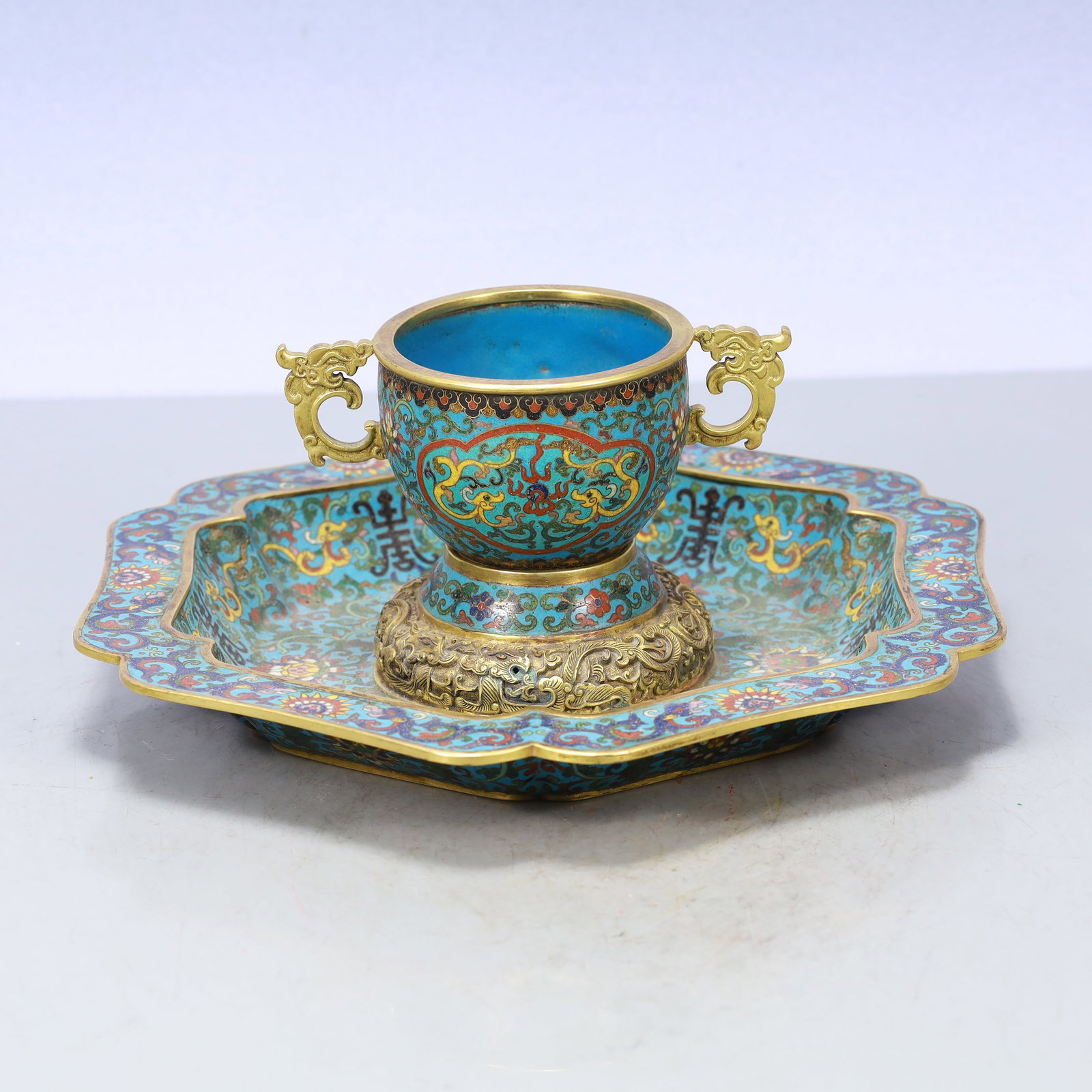 A Exquisite Cloisonne Lotus Pattern Dragon Pattern Double-Ears Cup - 5