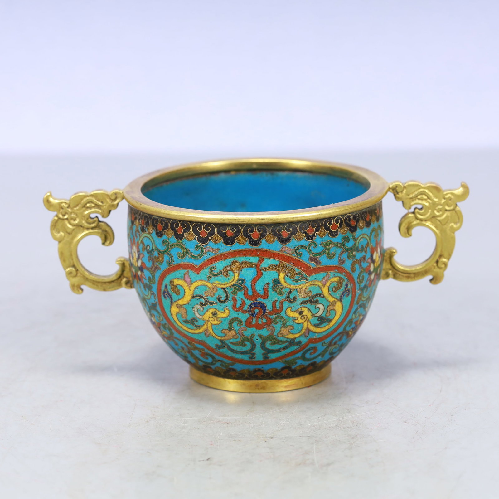 A Exquisite Cloisonne Lotus Pattern Dragon Pattern Double-Ears Cup - 6