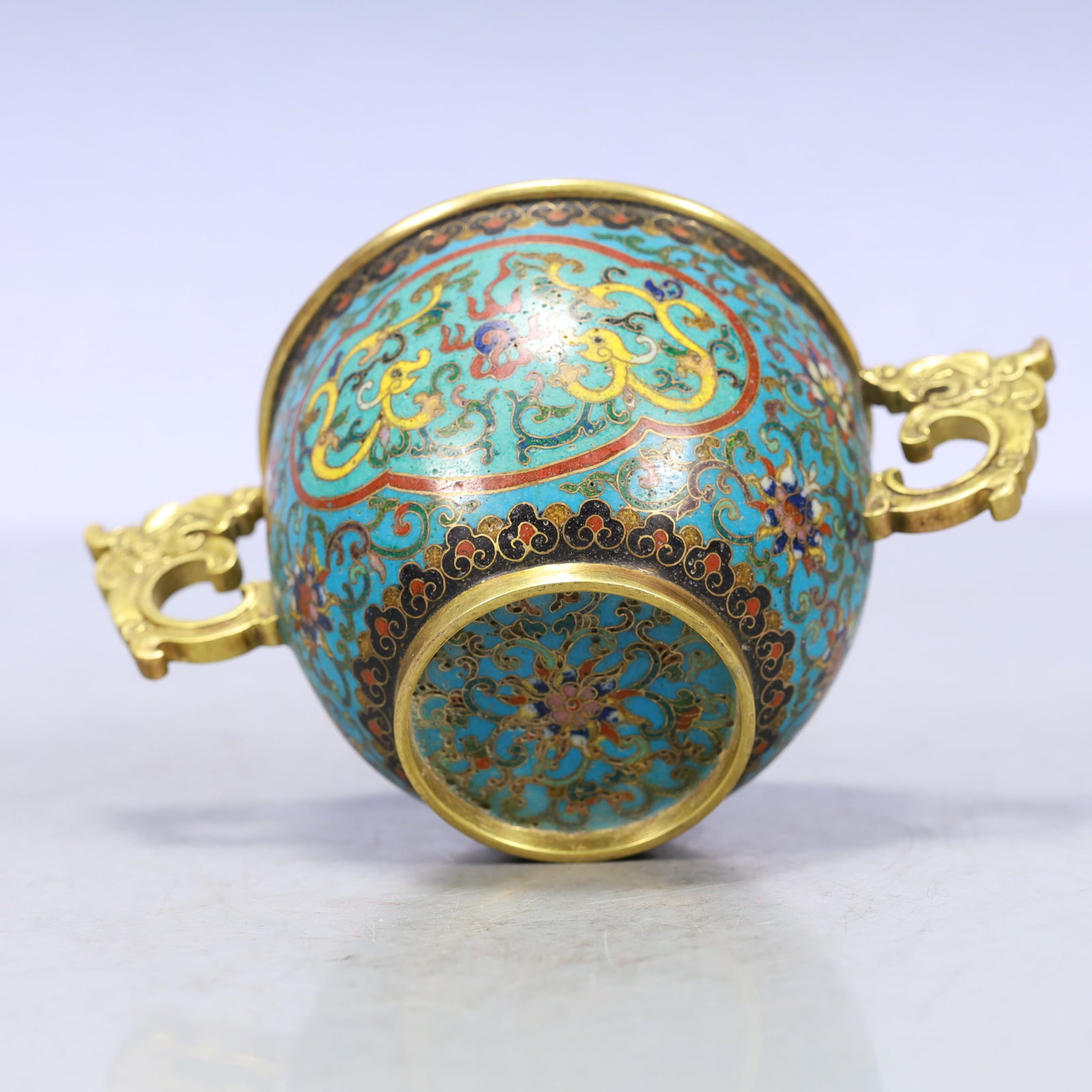 A Exquisite Cloisonne Lotus Pattern Dragon Pattern Double-Ears Cup - 8