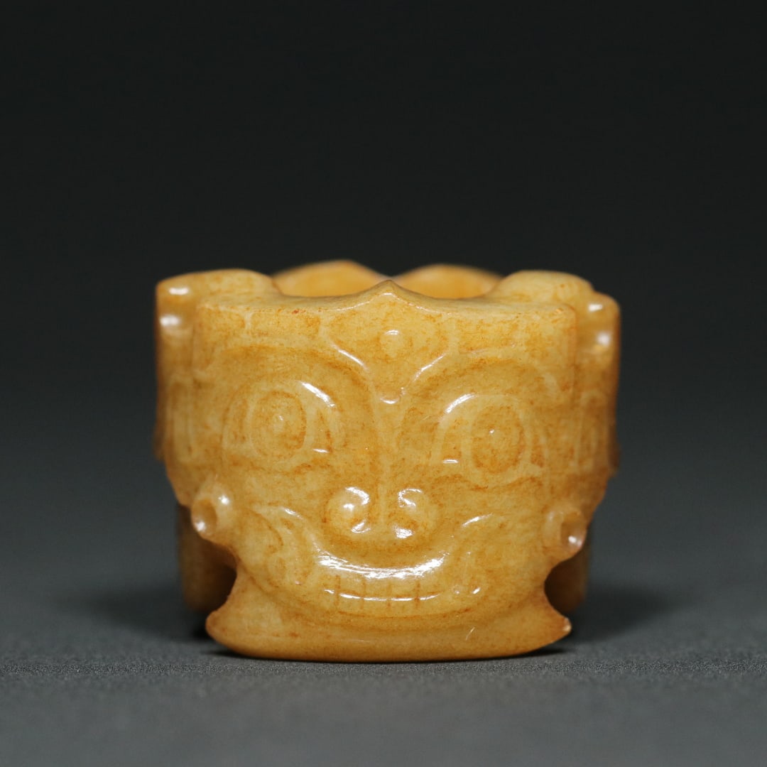 An Exquisite White Jade Beast-Face Pattern Fingerstall: An Exquisite White Jade Beast-Face Pattern Fingerstall,Qing