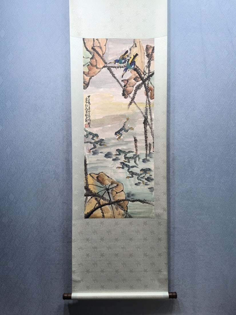 A Chinese Vertical Scroll Ink Painting of Animal on Paper,Zhao Shaoang: A Chinese Vertical Scroll Ink Painting of Animal on Paper,Zhao