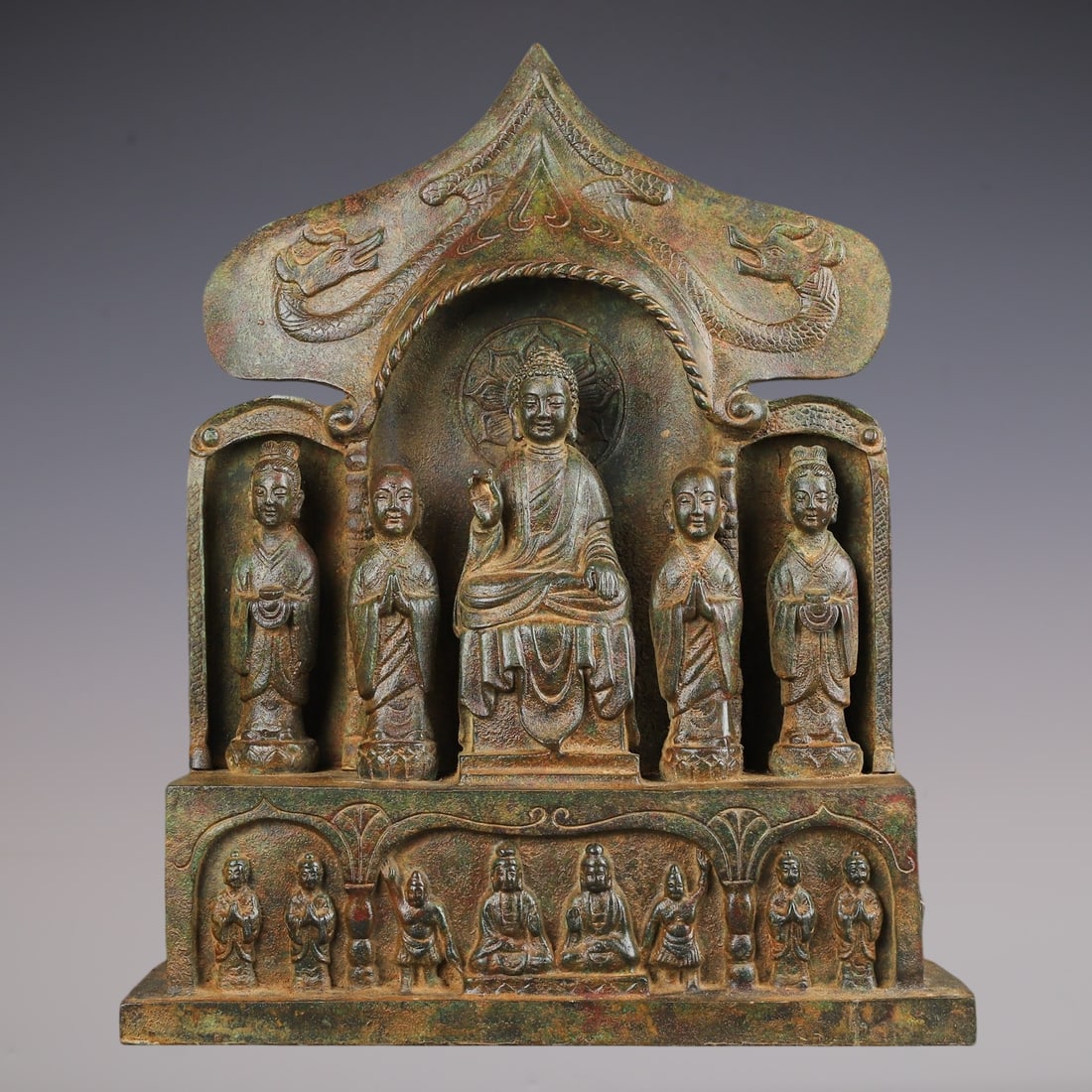 A Solemn Bronze Buddha Statue,With Inscription: A Solemn Bronze Buddha Statue,With Inscription,N.Wei ,China,Size:12.8inx4.3inx14.6in,Weight:7250g青铜佛像,带铭文,中国北魏时ć