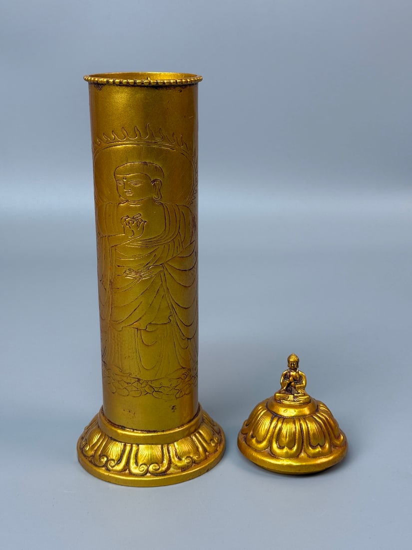 An Exquisite Gilt Bronze Buddha Statue Pattern Scriptures - 11