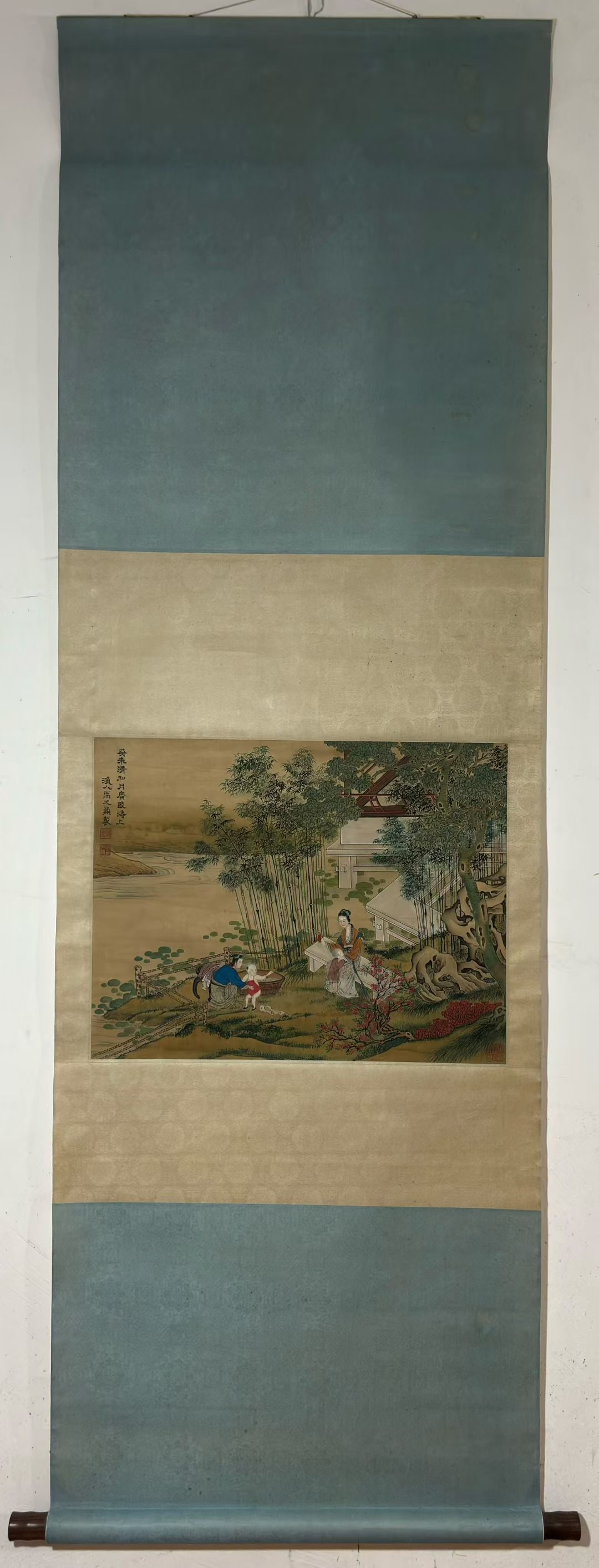 A Chinese Vertical Scroll Ink Painting of Landscape and Figure on Silk,Yu Zhiding: A Chinese Vertical Scroll Ink Painting of Landscape and Figure on Silk,Yu Zhiding,Size:(Without frame)16.9inx21.7in一幅中国水墨绢本山水É