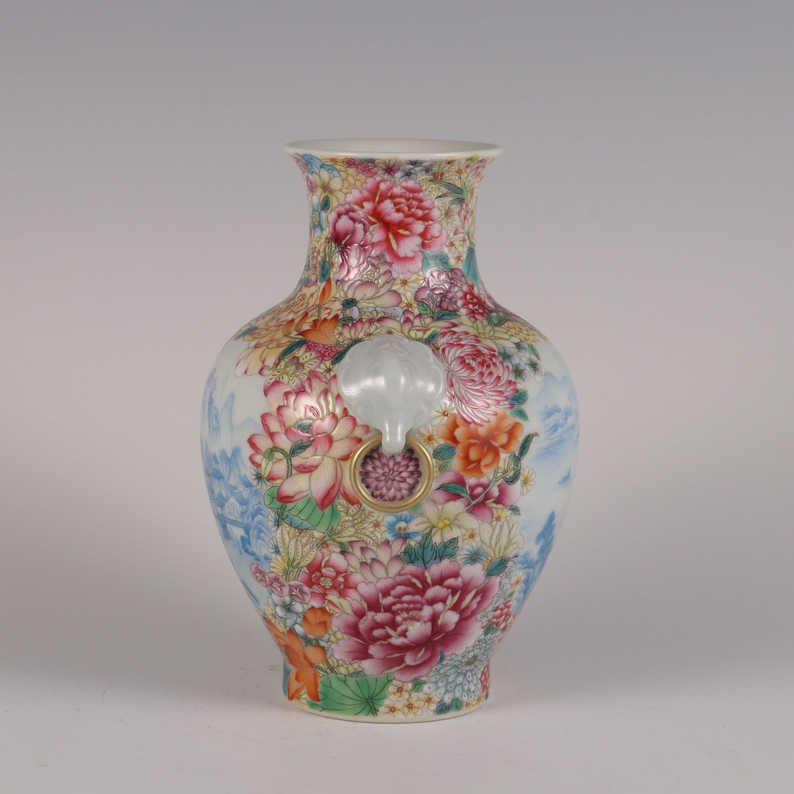 An Exquisite Enamel Flower Pattern Landscape Pattern Double-Ears Vase - 2