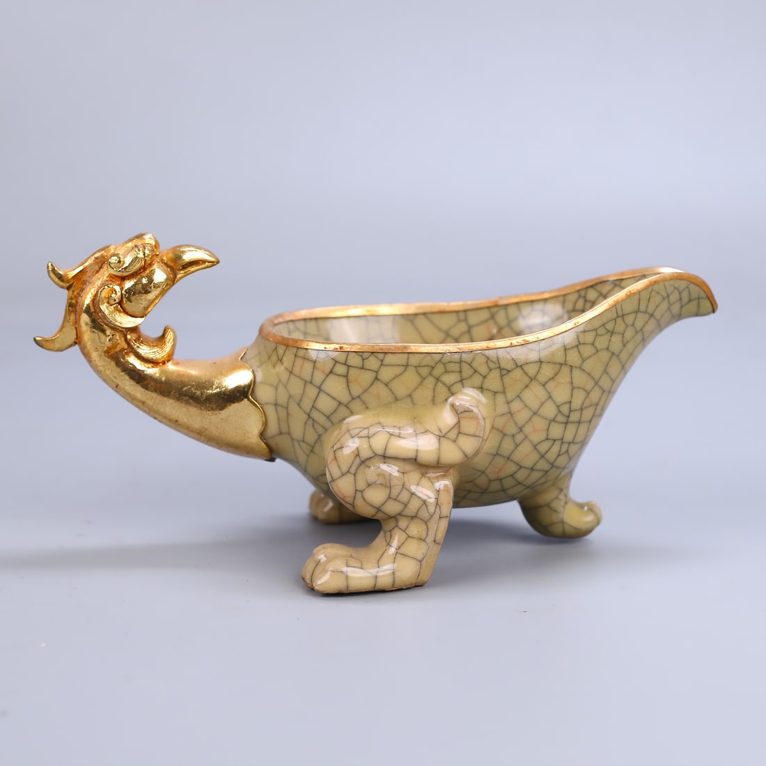 An Exquisite Gilt Bronze Inlaid Yellow Glazed Dragon-head Cup (1 of 10)