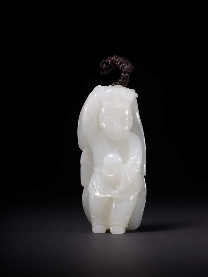 An Exquisite White Jade Figure Pendant: An Exquisite White Jade Figure Pendant,Qing Dynasty,China,Size:2.7inx1.3inx0.8in,Weight:61g白玉人物挂件,中国清代,Size:6.9cmx3.2cmx2cm,Weight
