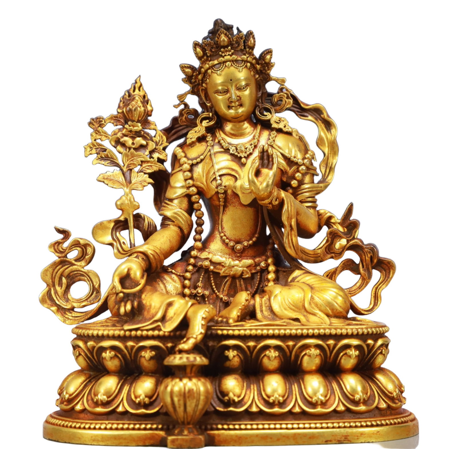 A Solemn Gilt Bronze Statue of Tara: A Solemn Gilt Bronze Statue of Tara,Ming Dynasty, China,Yongle Six-character Mark,Size:5.1inx3.9inx5.5in,Weight:1850g 铜鎏金度母像,中国明代,