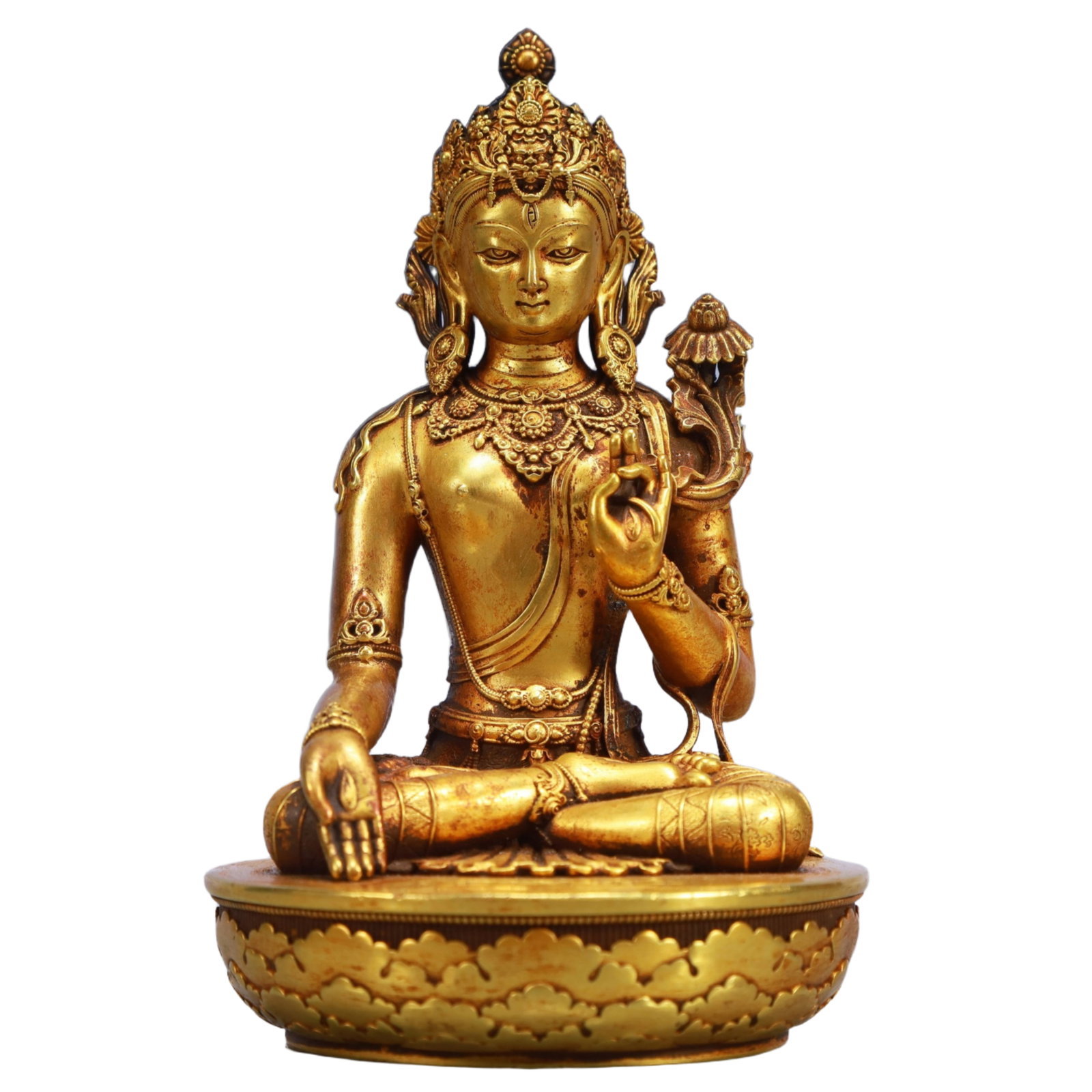 A Solemn Gilt Bronze Statue of Avalokitesvara: A Solemn Gilt Bronze Statue of Avalokitesvara,Ming Dynasty, China,Yongle Six-character Mark,Size:3.7inx5.9in,Weight:1650g 铜鎏金观音像,中国明É