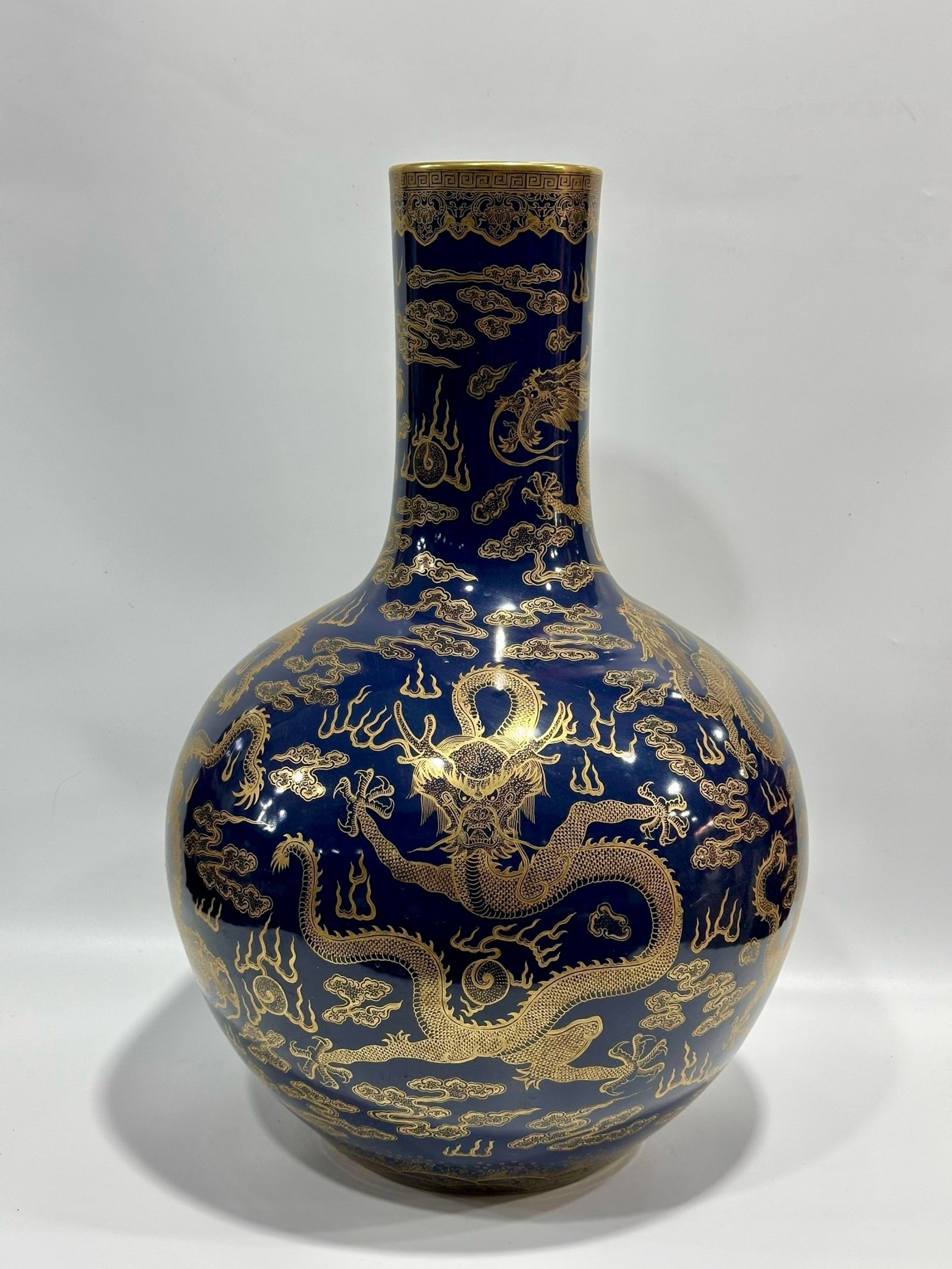 A Huge Blue Glazed Painted Gold Auspicious Cloud and Dragon Pattern Vase (1 of 9)
