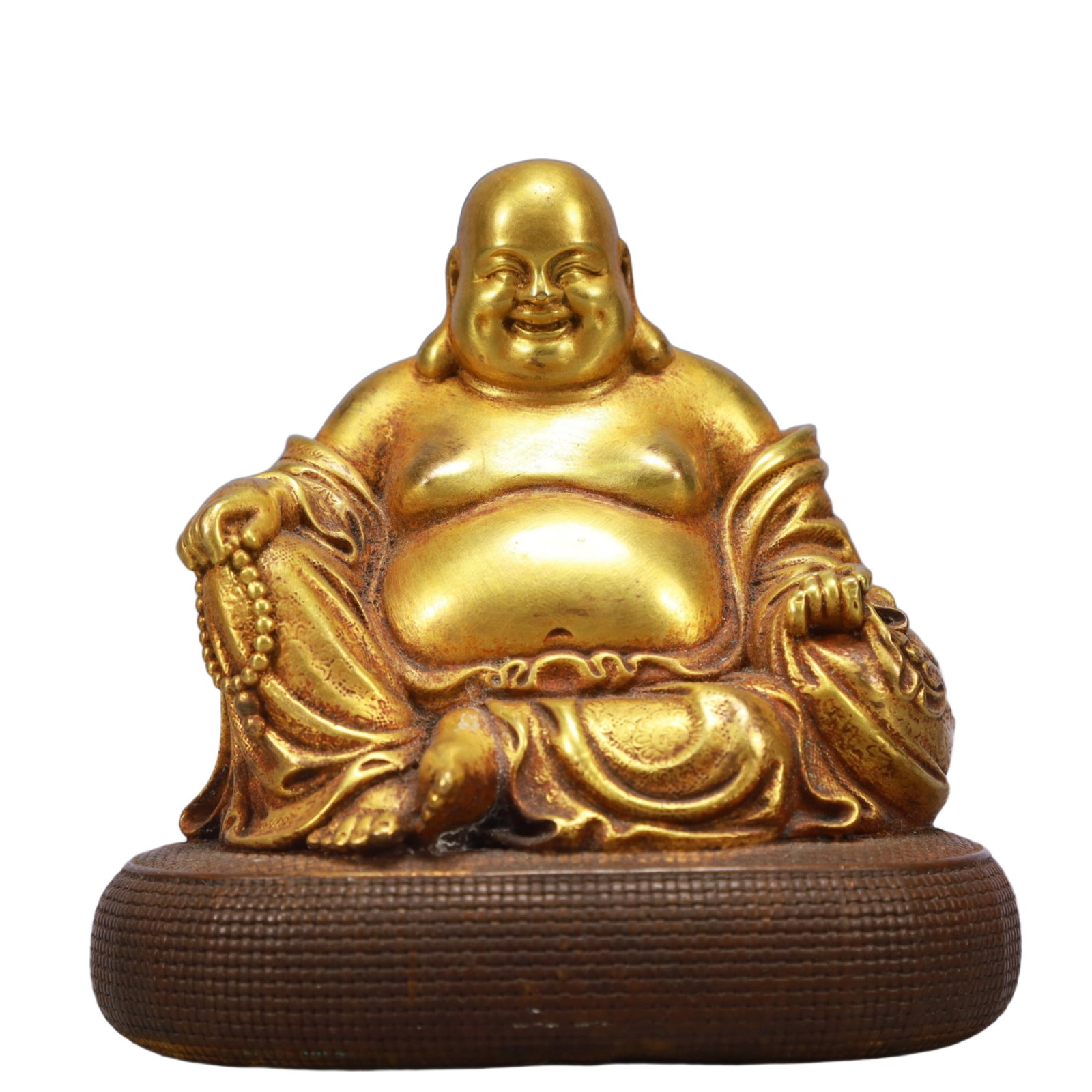 A Solemn Gilt Bronze Statue of Maitreya Buddha: A Solemn Gilt Bronze Statue of Maitreya Buddha,Qing Dynasty, China,Size:4.7inx3.3inx4.5in,Weight:1250g 铜鎏金弥勒佛像,中国清代