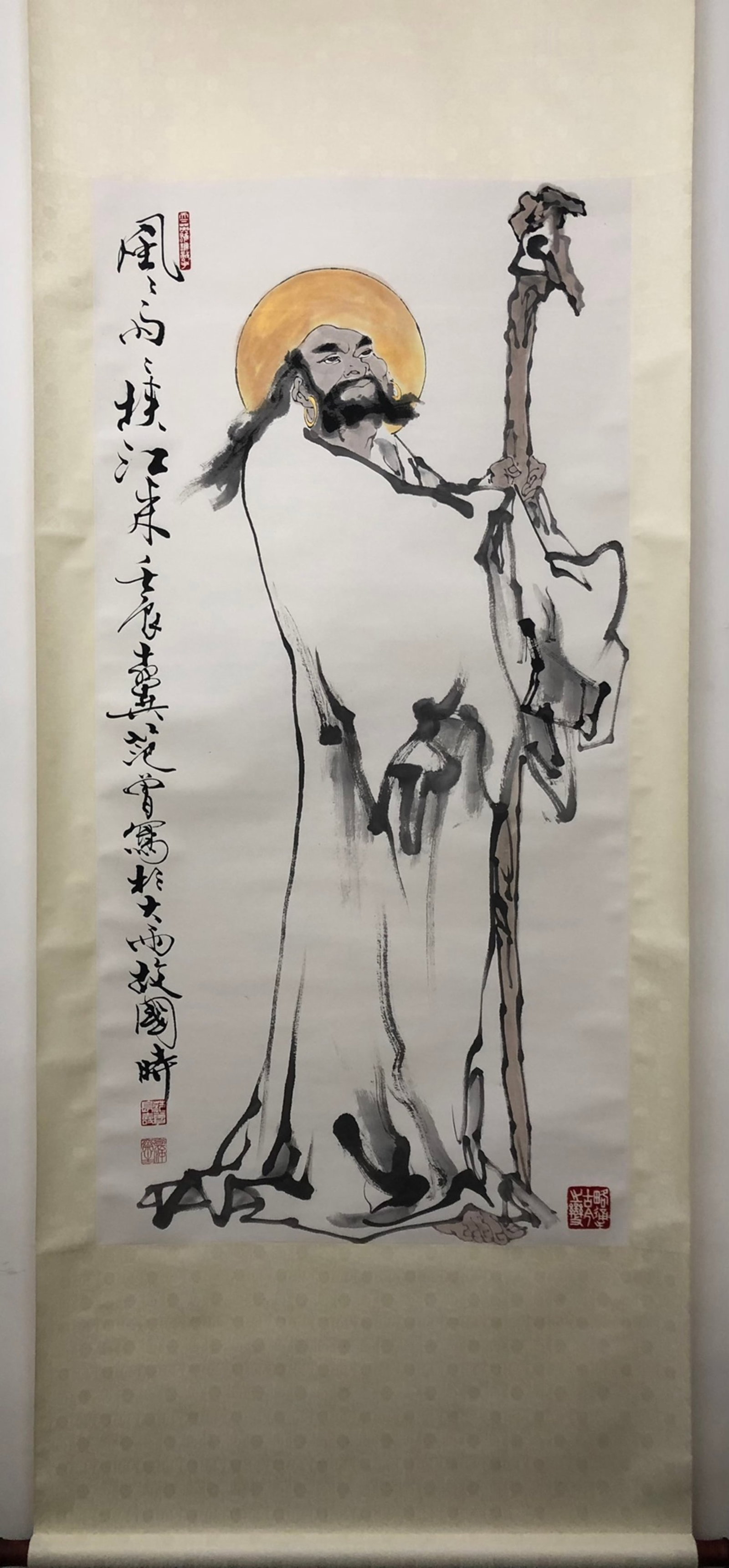A Chinese Vertical Scroll Ink Painting of Figure on Paper: A Chinese Vertical Scroll Ink Painting of Figure on Paper,Fan Zeng,Size:53.5inx18.9in 一幅中国水墨人物画立轴,范曾