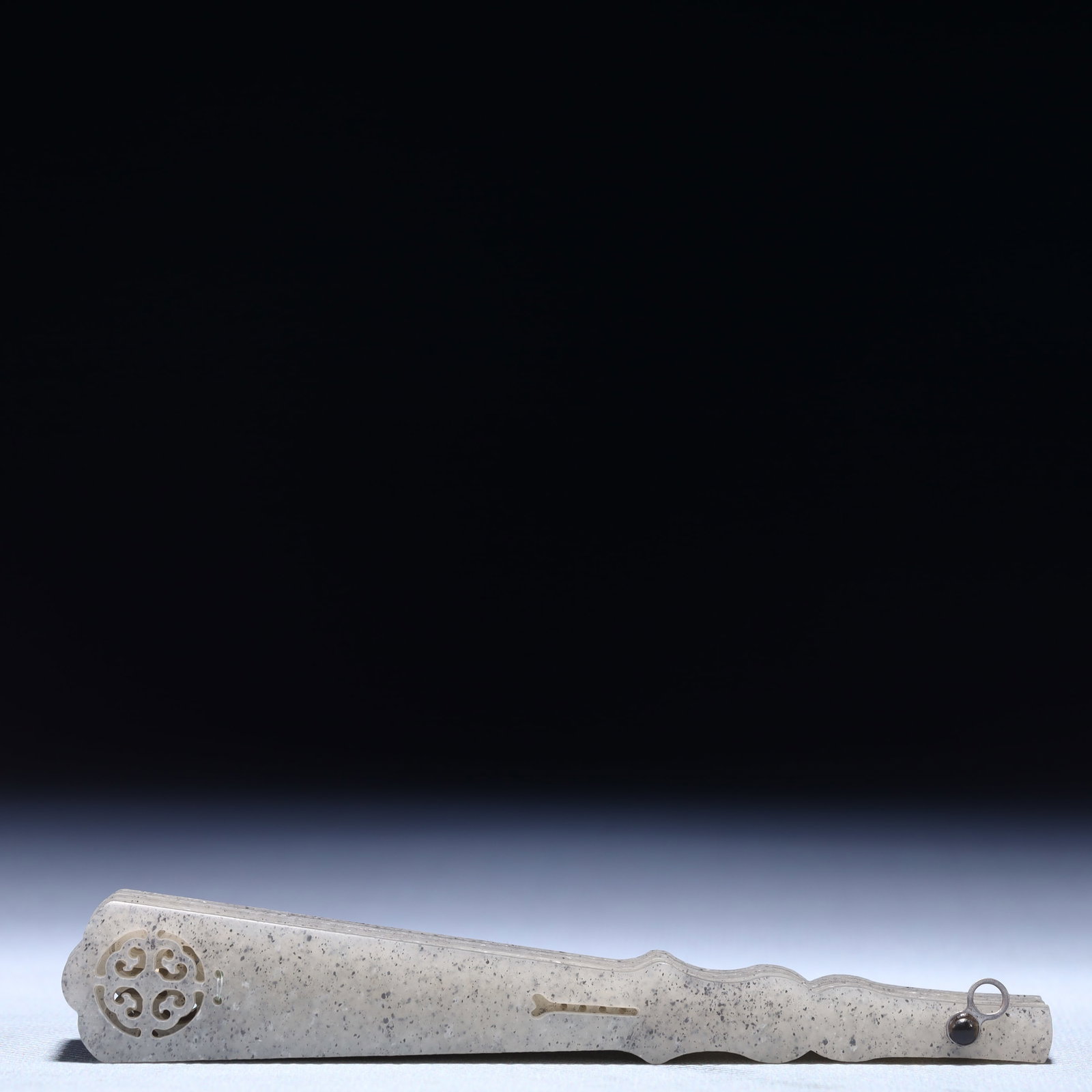An Exquisite White Jade Lotus Pattern Fan - 7