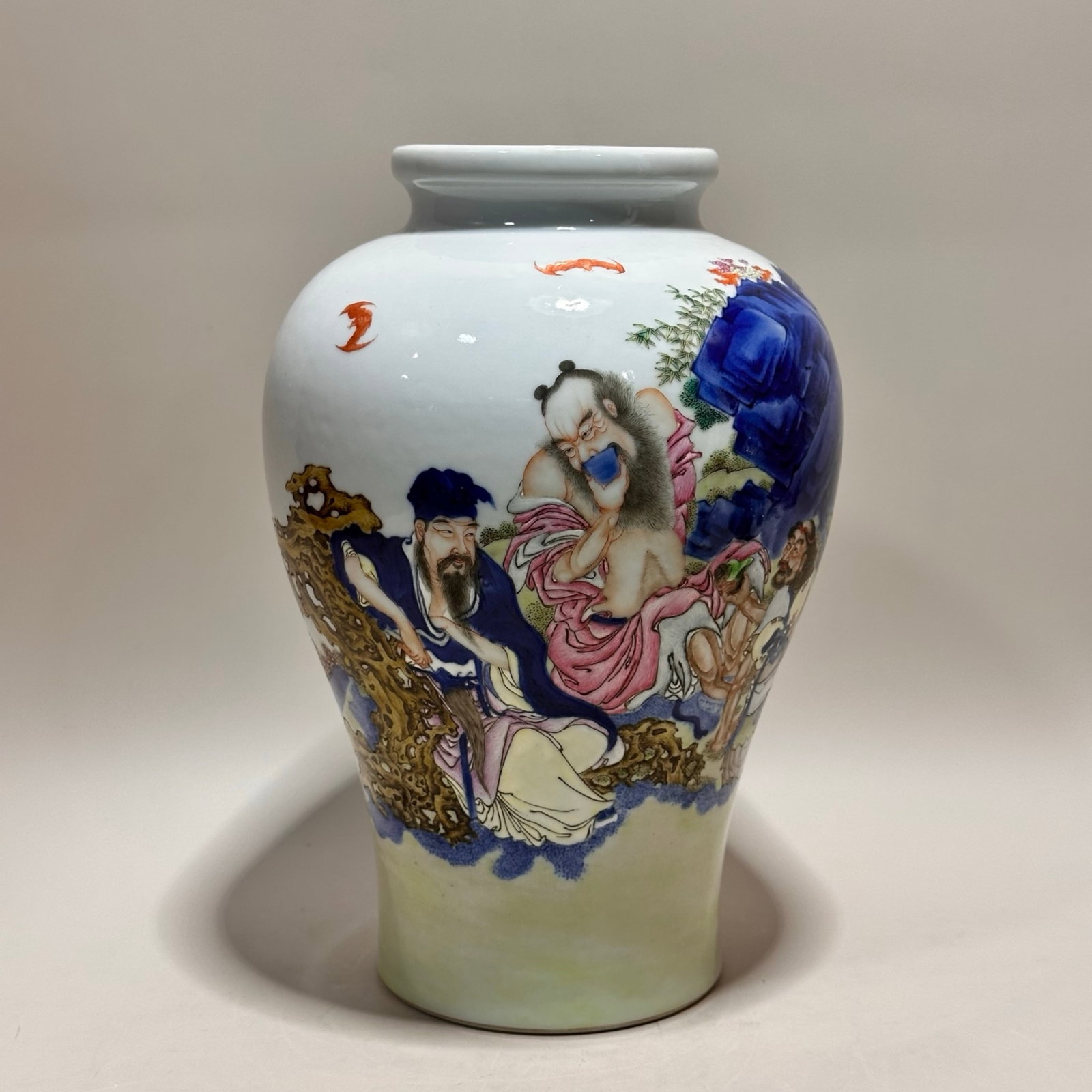 An Exquisite Blue and White Doucai Character and Story Pattern Vase: An Exquisite Blue and White Doucai Character and Story Pattern Vase,Qing Dynasty,China,Qianlong Six-character Mark,Size:10inx7in 青花斗彩人物故事纹