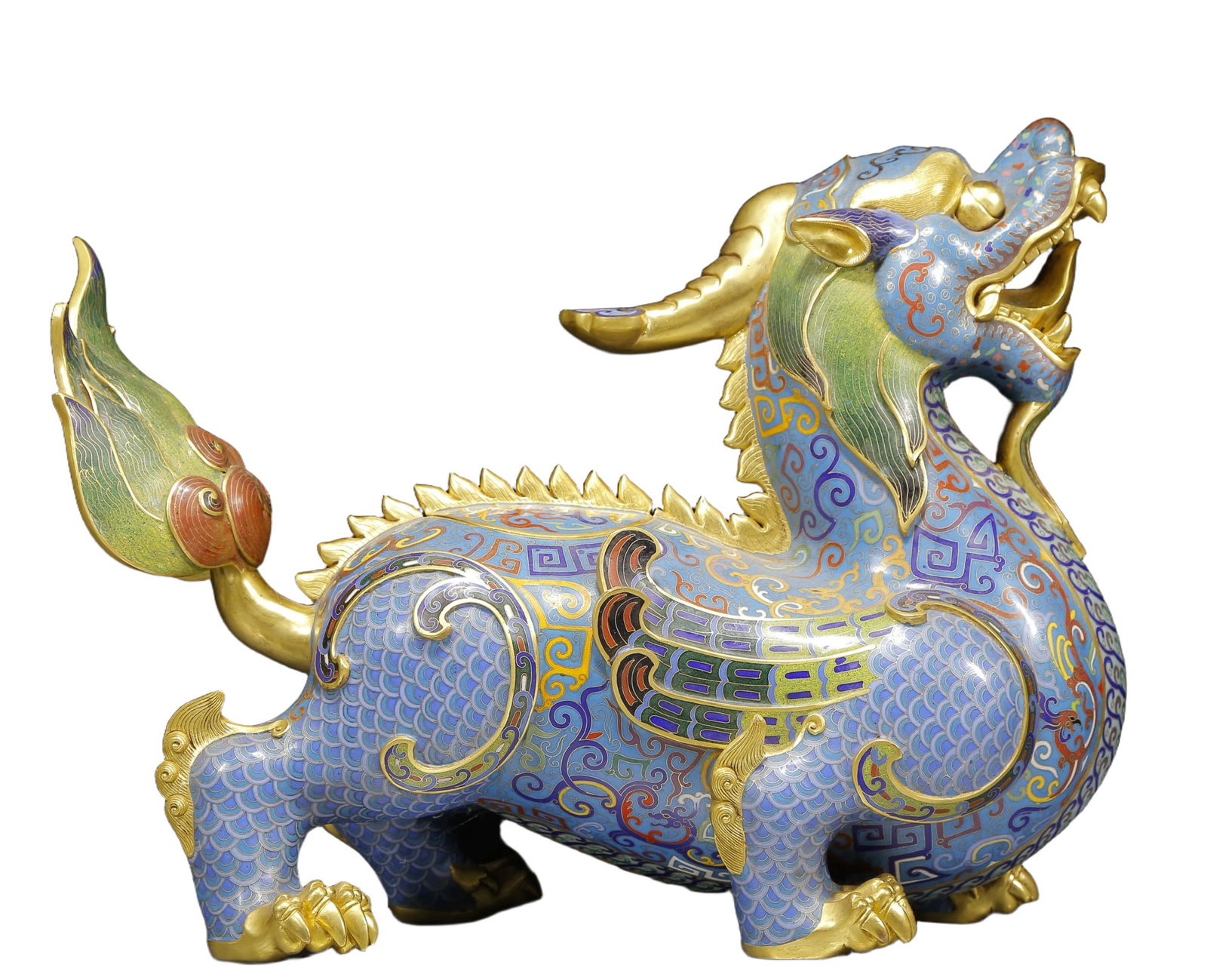 A Huge Cloisonne Unicorn Censer: A Huge Cloisonne Unicorn Censer,Qing Dynasty, China,Qianlong Six-character Mark,Size:18.9inx7.5inx15.7in,Weight:15155g